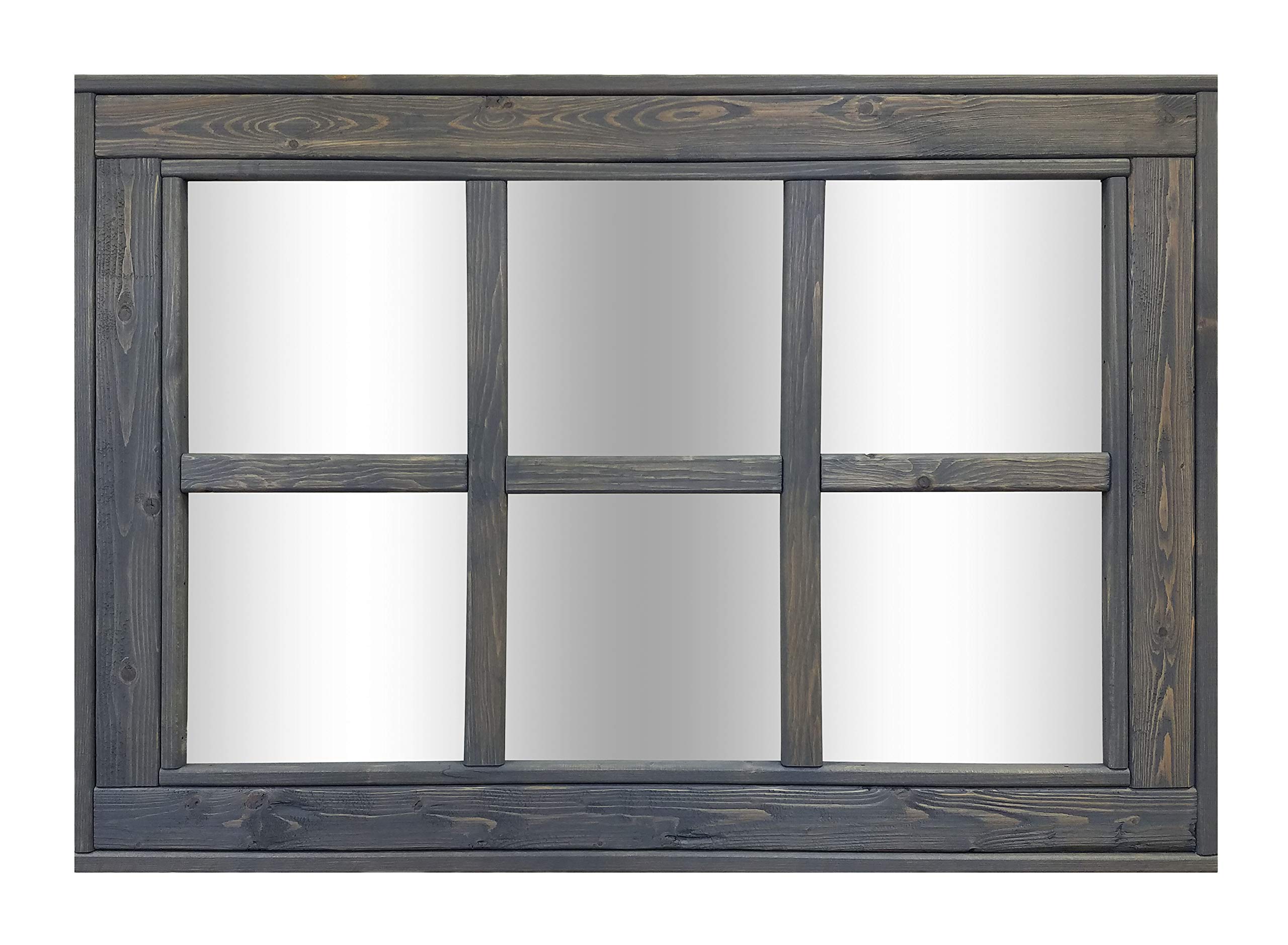 Handmade Reclaimed Wood Herringbone Window Mirror - 6 Pane Vintage Rustic Decor in 20 Stain Colors (Classic Gray Shown) | Large Wall Mirror for Living Room, Bedroom & Entryway | USA Made Home Decor