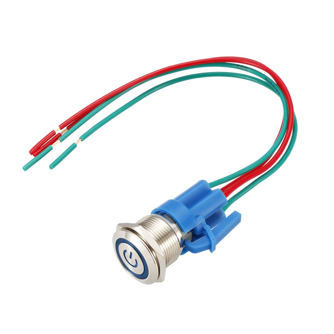 uxcell 19mm Latching Metal Push Button Switch with Blue LED Light - 1NO 24V, Socket Plug Wires Included - Perfect for Industrial Control Panels, Machinery, and DIY Electronics Projects