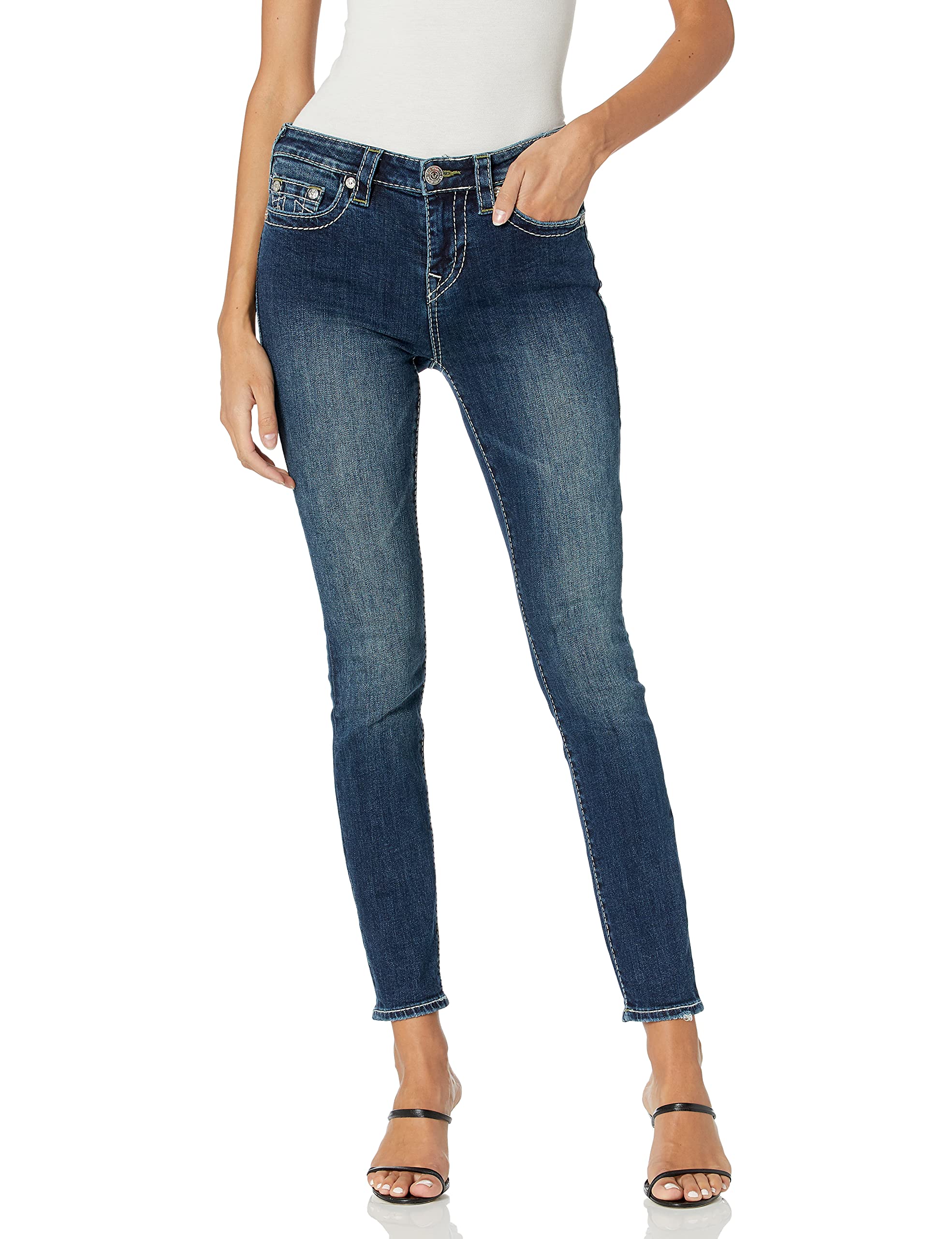 True Religion Women's Jennie Big T Mid Rise Curvy Skinny Fit Jeans - Stretch Denim for Comfort & Style | Perfect for Casual Outings, Date Nights & Office Wear