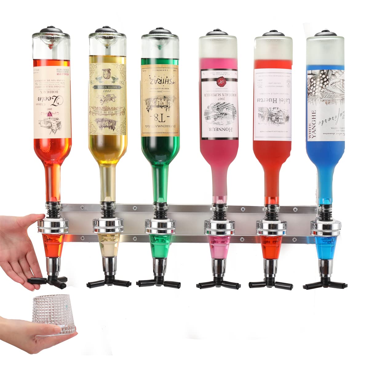 ECUTEE Wall Mounted 6-Bottle Liquor Dispenser - Wine & Beverage Pouring System for Home Bar, Party, Restaurant - Perfect for Beer, Soda, Coke, Fizzy Drinks & Mixed Cocktails