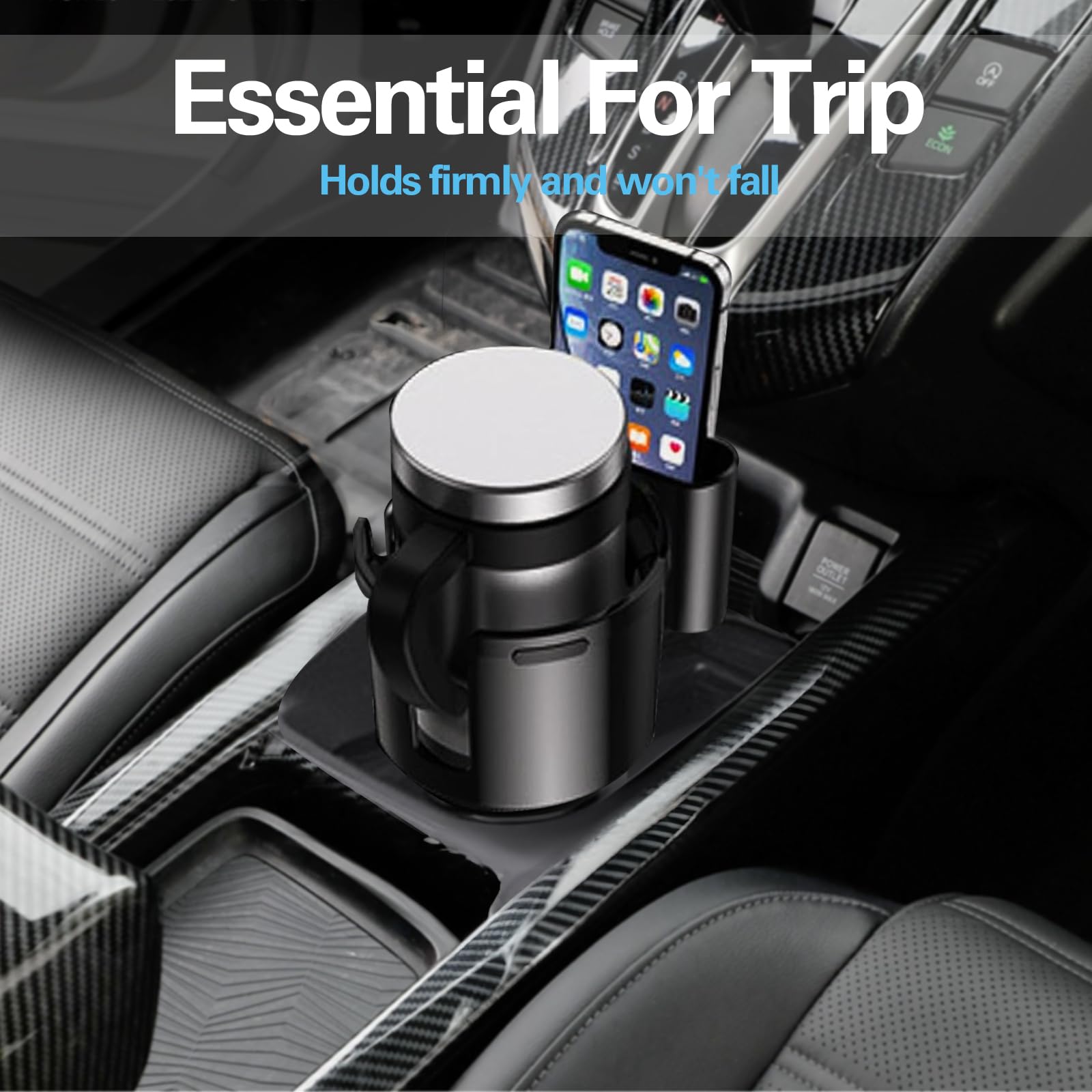 Car Cup Holder Expander with Phone Mount - Compatible with Yeti, Stanley, Hydro Flask, Nalgene 32oz/40oz/46oz - Fits Large Mugs & Wide Bottles (2.5