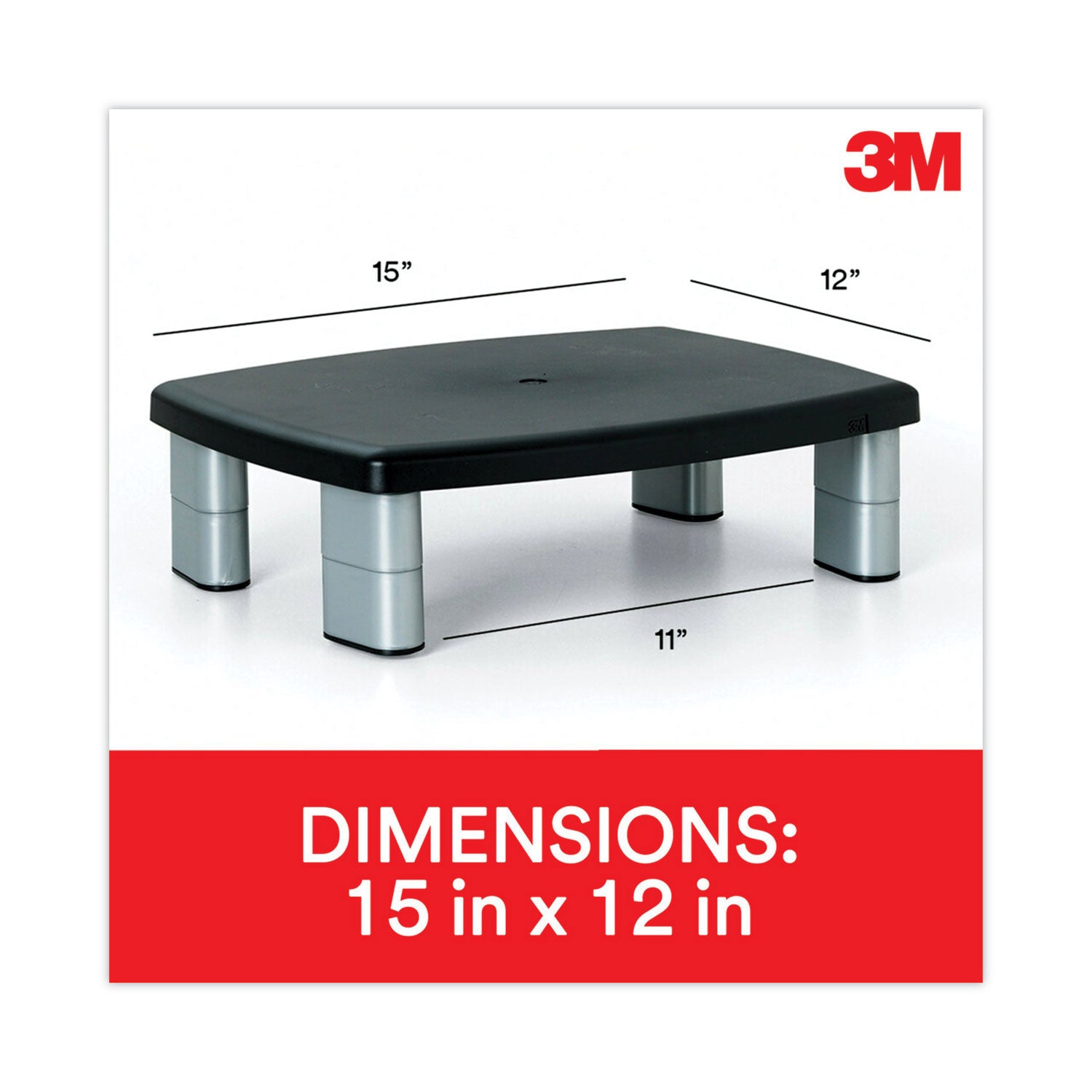 3M™ Adjustable Height Monitor Stand - Ergonomic Black/Silver Desktop Riser (15