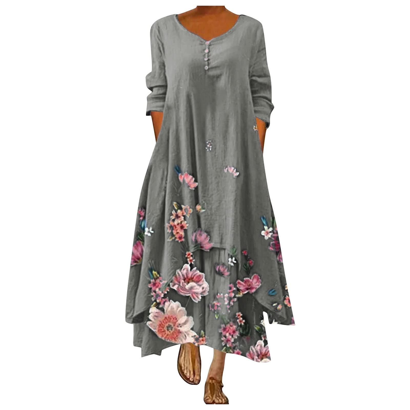 Elegant Floral Long Party Dress for Women - Vintage Cocktail Dress for Summer & Fall Weddings, Guest Events & Special Occasions