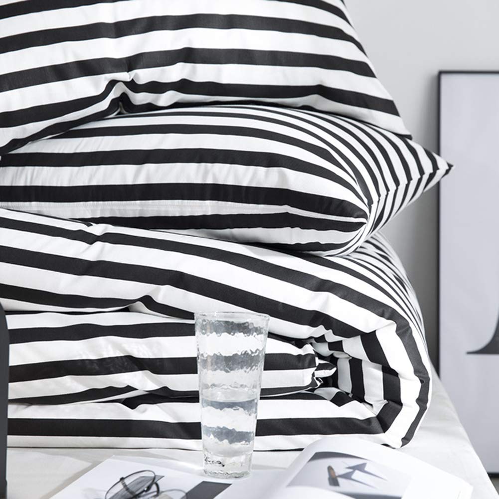 Black and White Striped Cotton Comforter Set - Lightweight Twin Size Modern Ticking Bedding for Kids, Boys, Girls & Teens | Soft, Breathable & Comfortable | Perfect for Bedrooms, Dorms, Sleepovers & Cozy Nights