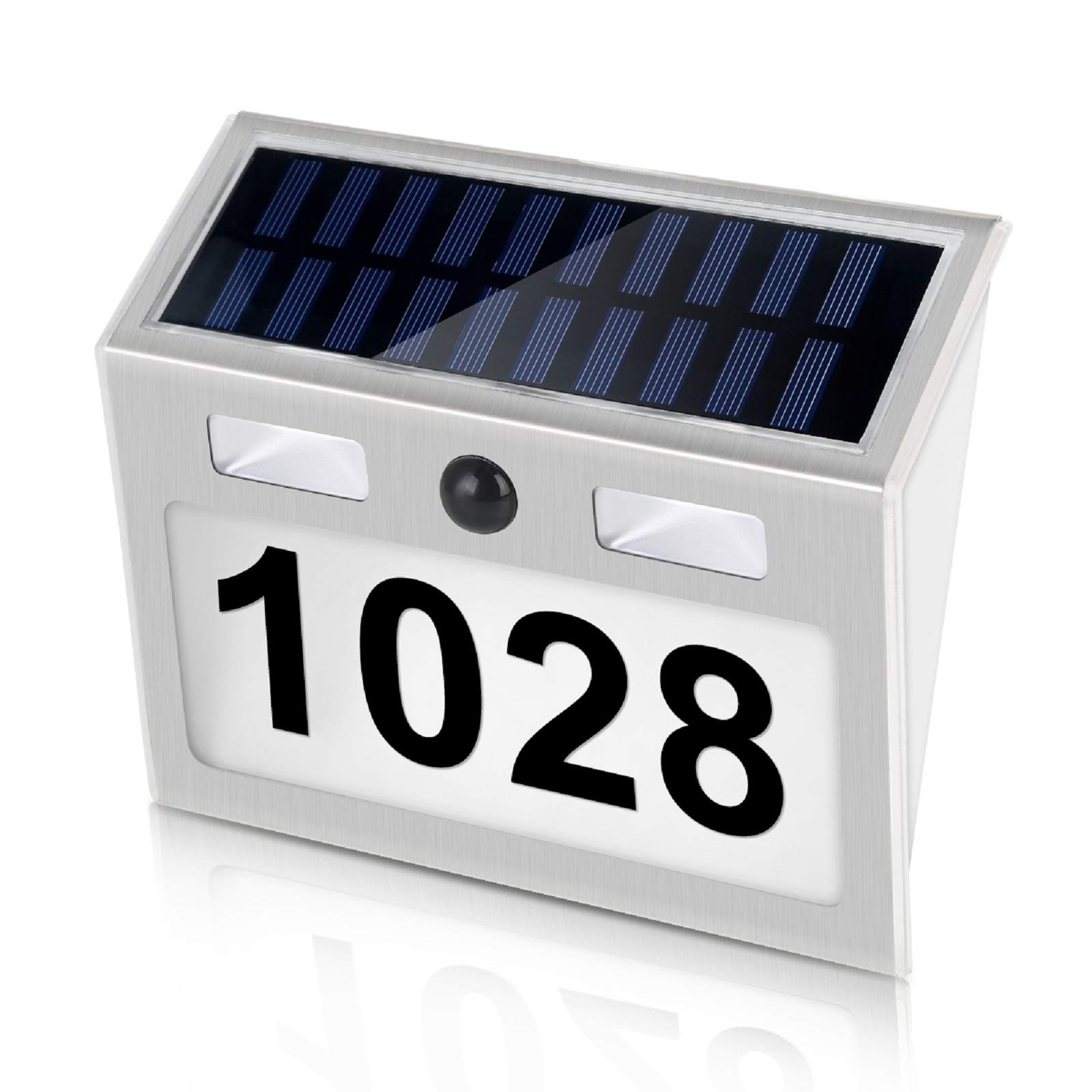 Puseky Solar-Powered LED House Number Light with Human Motion Sensor - Outdoor Wall Mounted Address Plate Lamp for Apartments & Homes - Perfect for Front Door, Porch, and Pathway Lighting at Night