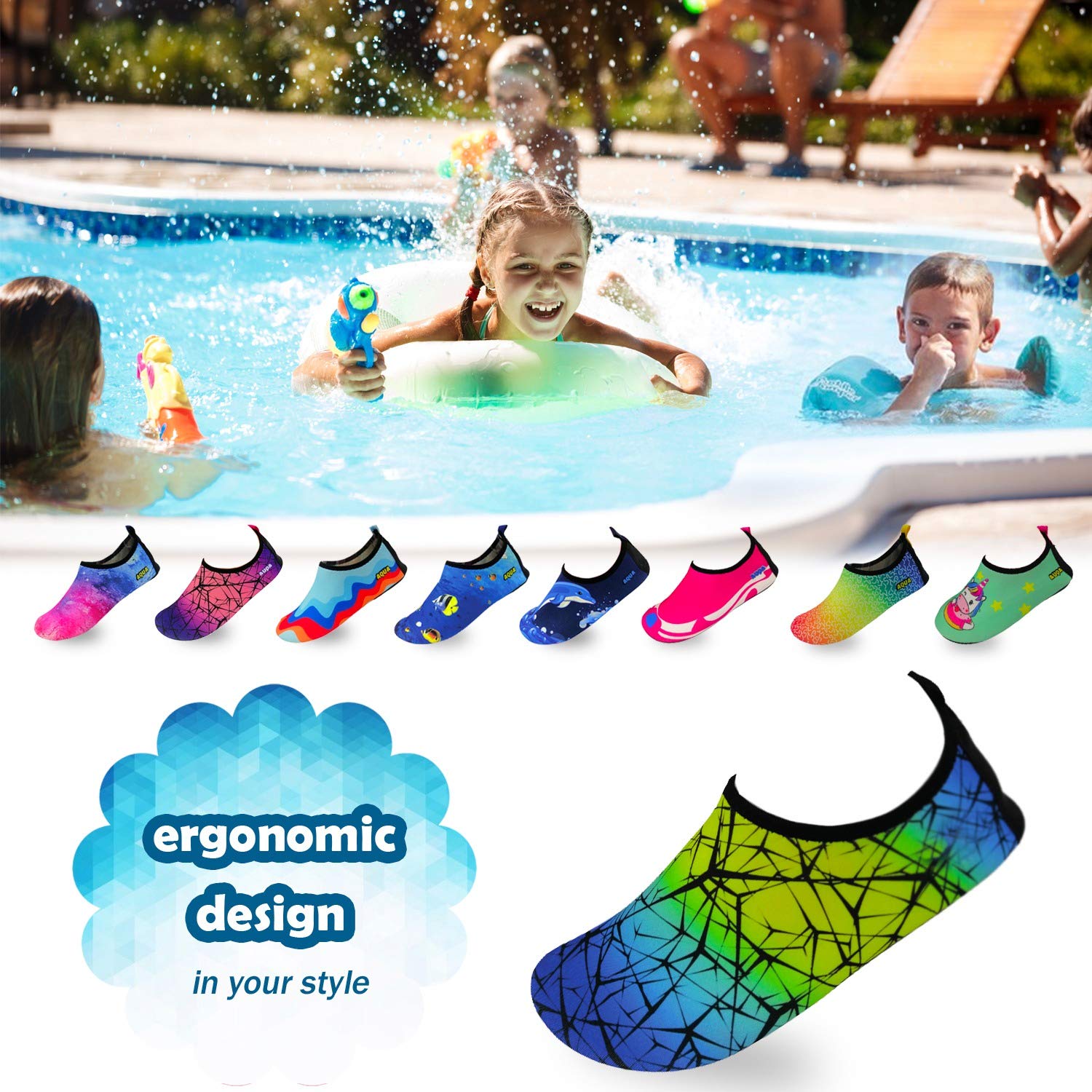 Quick-Dry Non-Slip Lightweight Water Shoes for Swimming, Beach & Pool - Comfortable Aqua Socks for Boys, Girls, Babies & Toddlers - Perfect for Summer Water Activities, Surfing & Outdoor Adventures