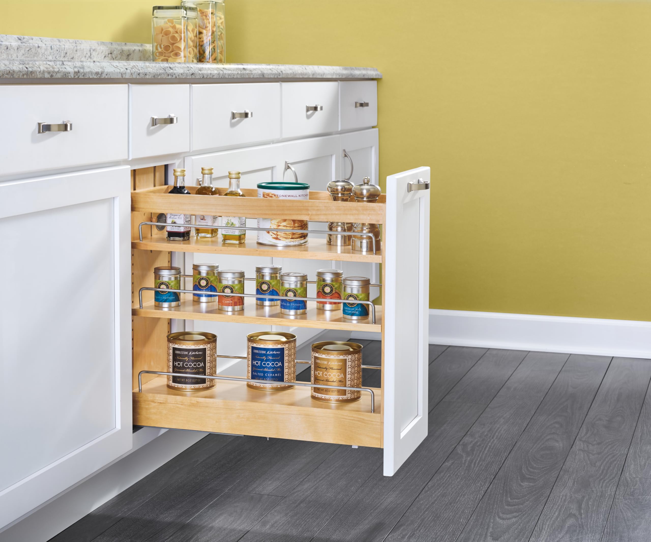 Rev-A-Shelf 5-Inch Pull-Out Cabinet Organizer - Soft Close Wooden Spice Rack & Pantry Shelf for Kitchen & Bathroom Storage - Perfect for Organizing Spices, Canned Goods & Toiletries in Base Cabinets