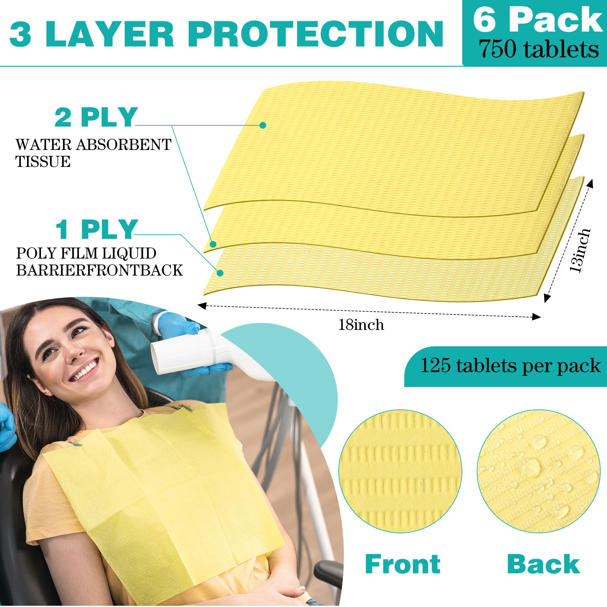 750 Pcs Disposable Dental Bibs Bulk - Waterproof Tattoo & Nail Art Sheet - 13