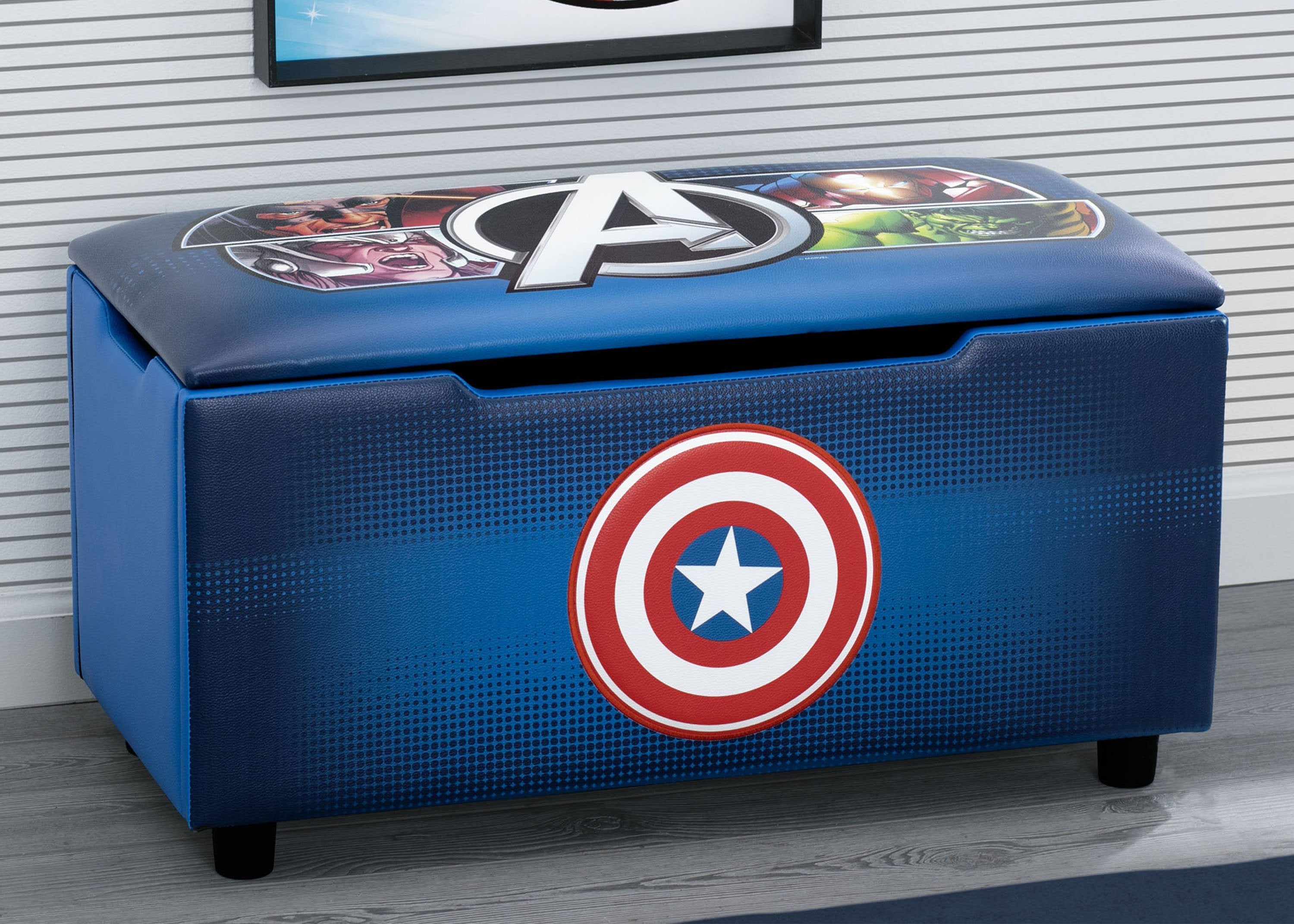 Avengers Kids Upholstered Storage Bench - Marvel Superhero Themed Toy Organizer for Bedroom, Playroom & Nursery - Soft Seat with Hidden Storage for Toys, Books & Blankets