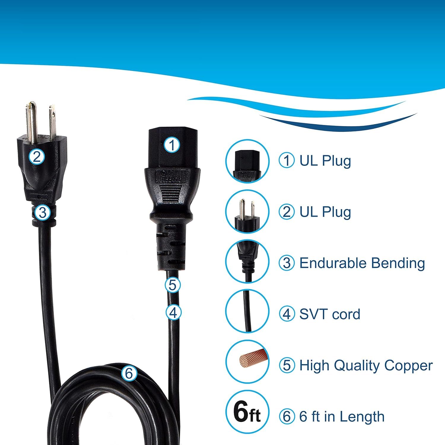HQRP Right Angle AC Power Cable for Voodoo Labs Pedal Power - 18AWG Mains Cord with 3-Prong Plug - Perfect for Guitar Effects Pedalboards & Music Equipment Power Supply