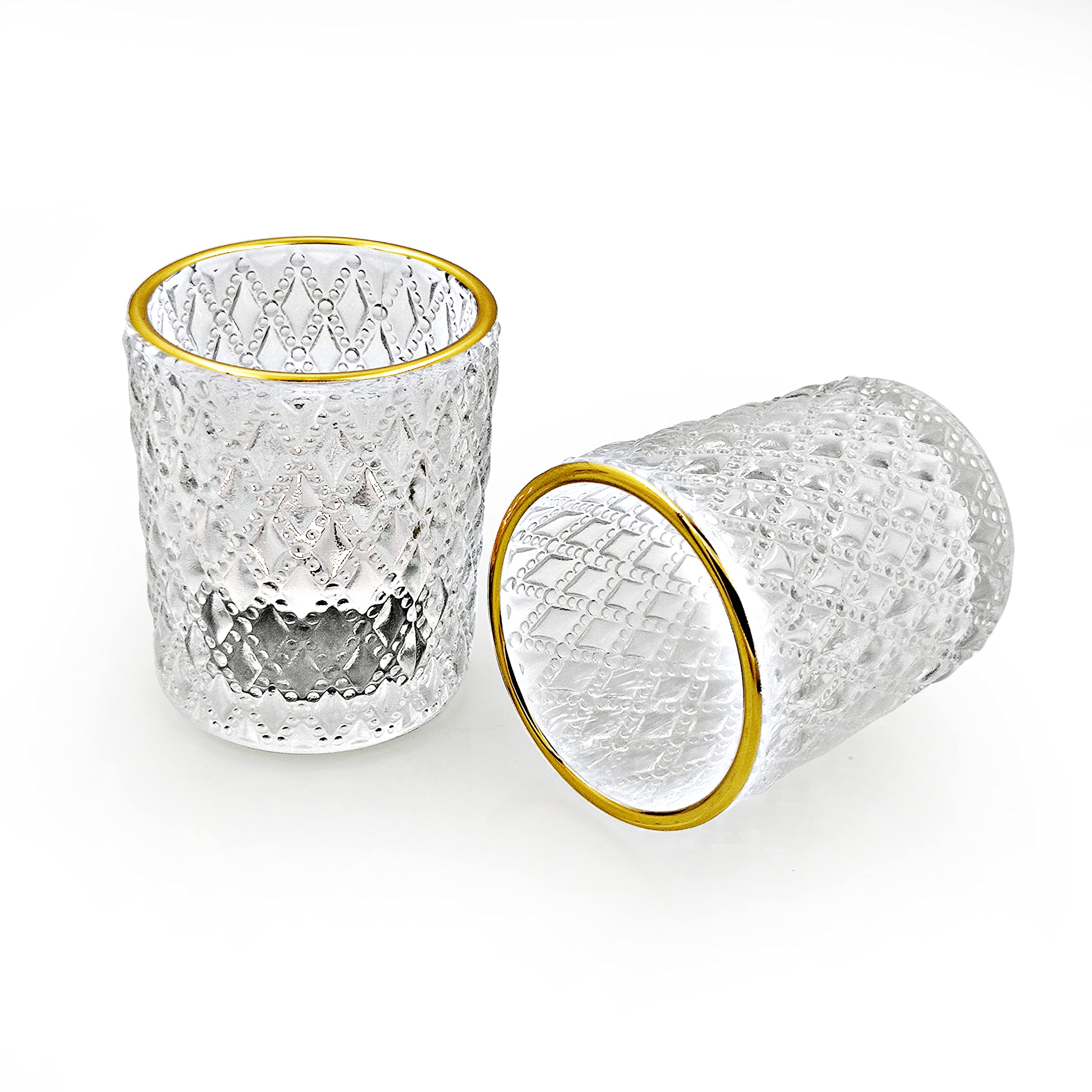 24 Pack Clear Glass Tealight Candle Holders with Rim - Elegant Votive Candle Cups for Wedding Centerpieces, Birthday Party Decor, Christmas Table Settings & Home Ambiance Lighting