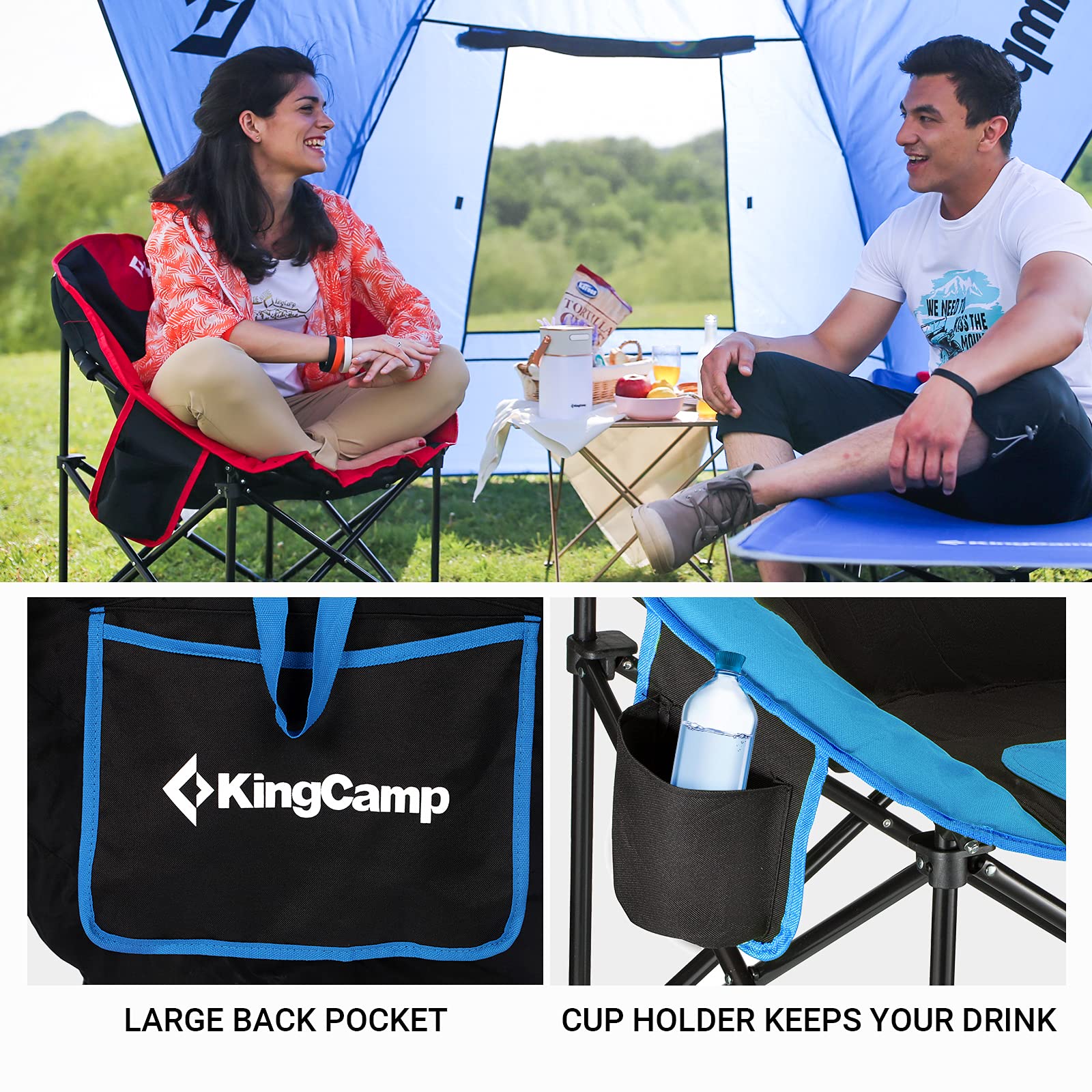 KingCamp Moonchair Folding Camping Chair with Cup Holder - Heavy Duty 330lbs, Oversized, Round, Portable for Adults - Perfect for Sports, Festivals, Lawn, Balcony & Outdoor Relaxation