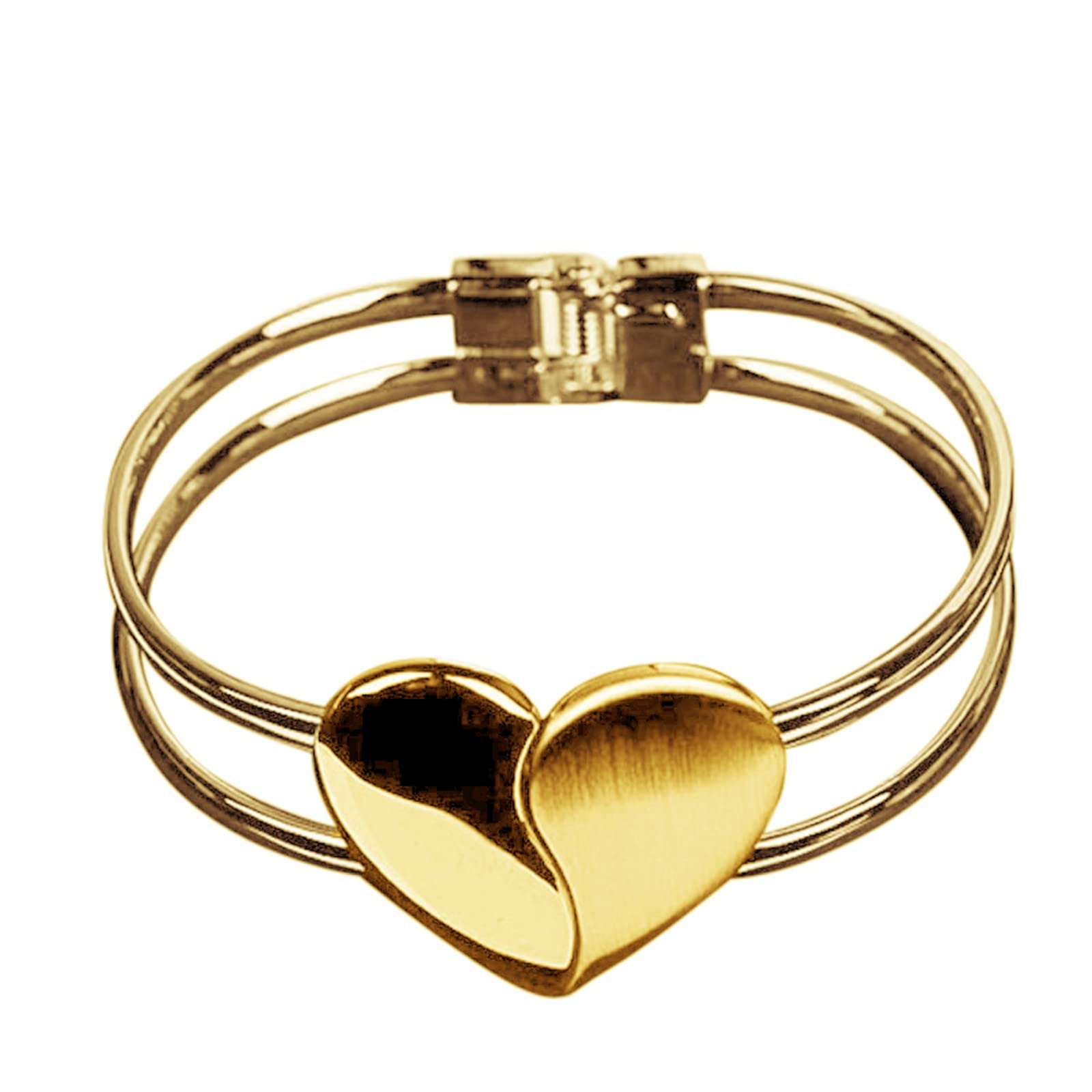 Elegant Gold Heart Cuff Bracelet for Women - Fashion Bling Bangle Wristband - Perfect Gift for Girlfriend, Wife, Mother - Great for Date Night, Anniversary, Valentine's Day (One Size)