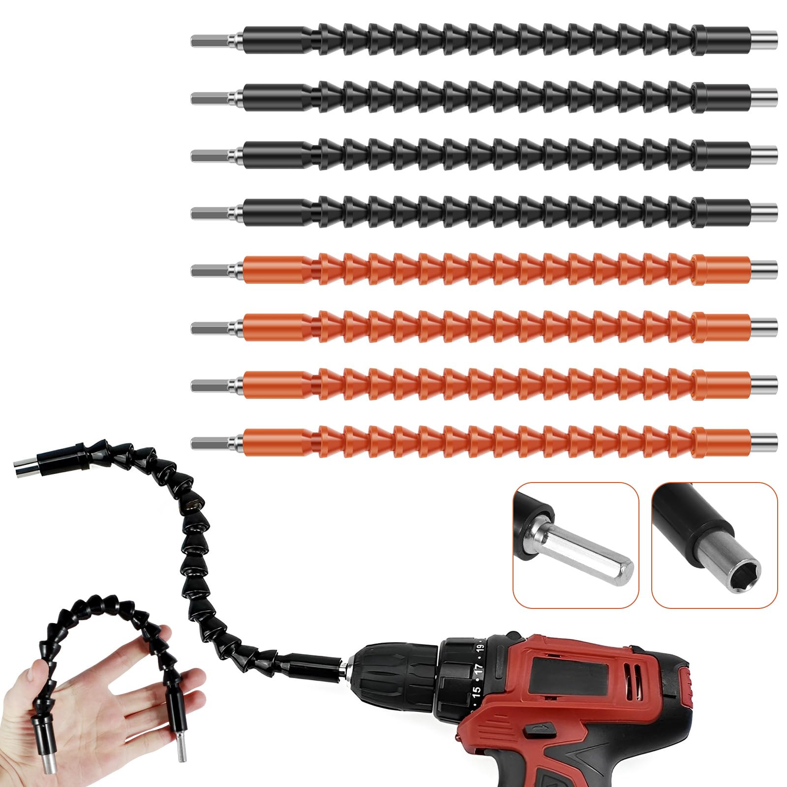 8Pcs Flexible Drill Bit Extension Set - 1/4 Inch Bendable Soft Shaft Screwdriver with Hex Shank | Premium Drill Bit Extender Holder Kit for Tight Spaces & Hard-to-Reach Areas | Ideal for DIY, Home Repair, and Professional Use