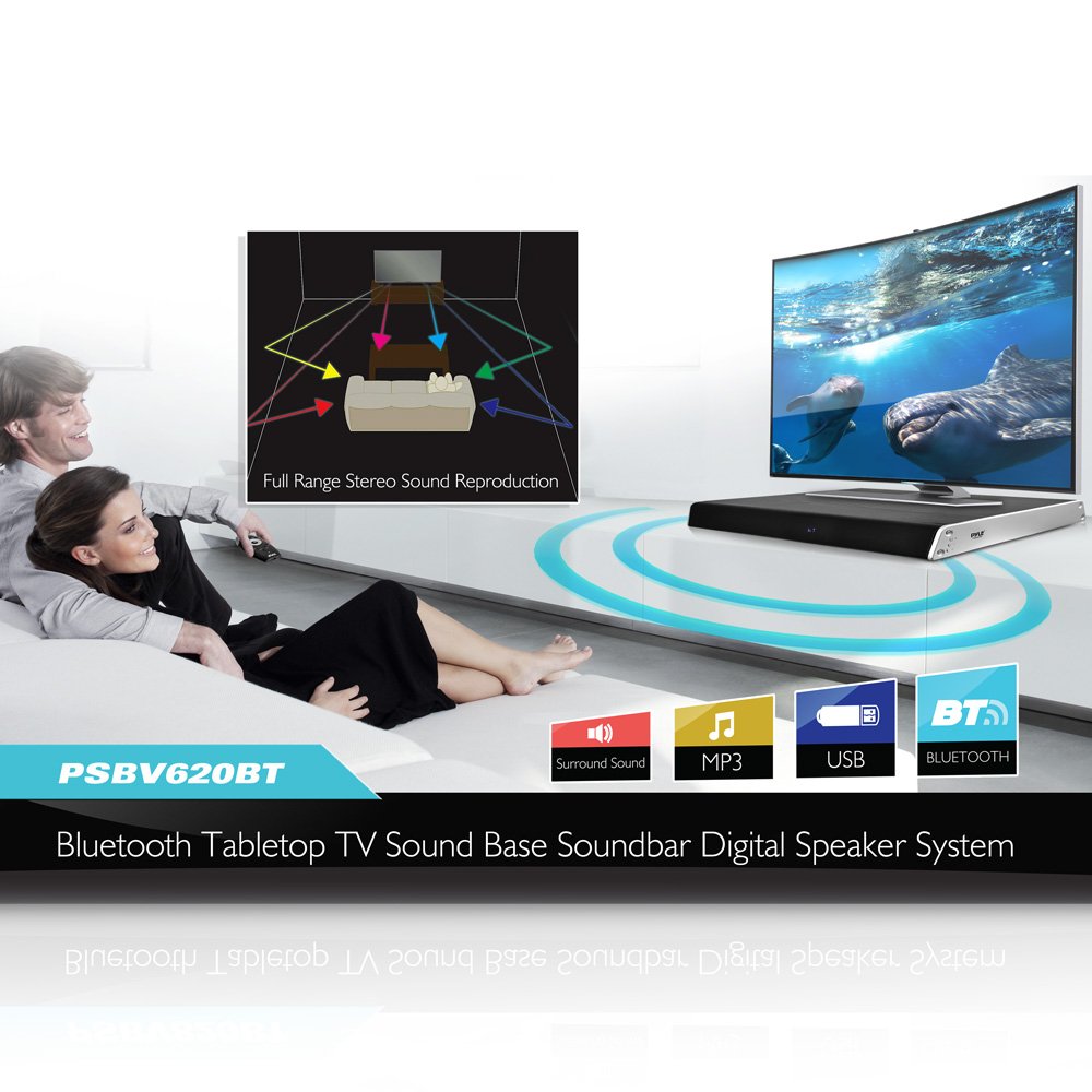 Pyle Surround Sound TV Sound Bar with Built-in Subwoofer - Bluetooth Wireless Soundbar for Home Theater, Gaming & Movie Nights - Compatible with Smart TVs & Streaming Devices