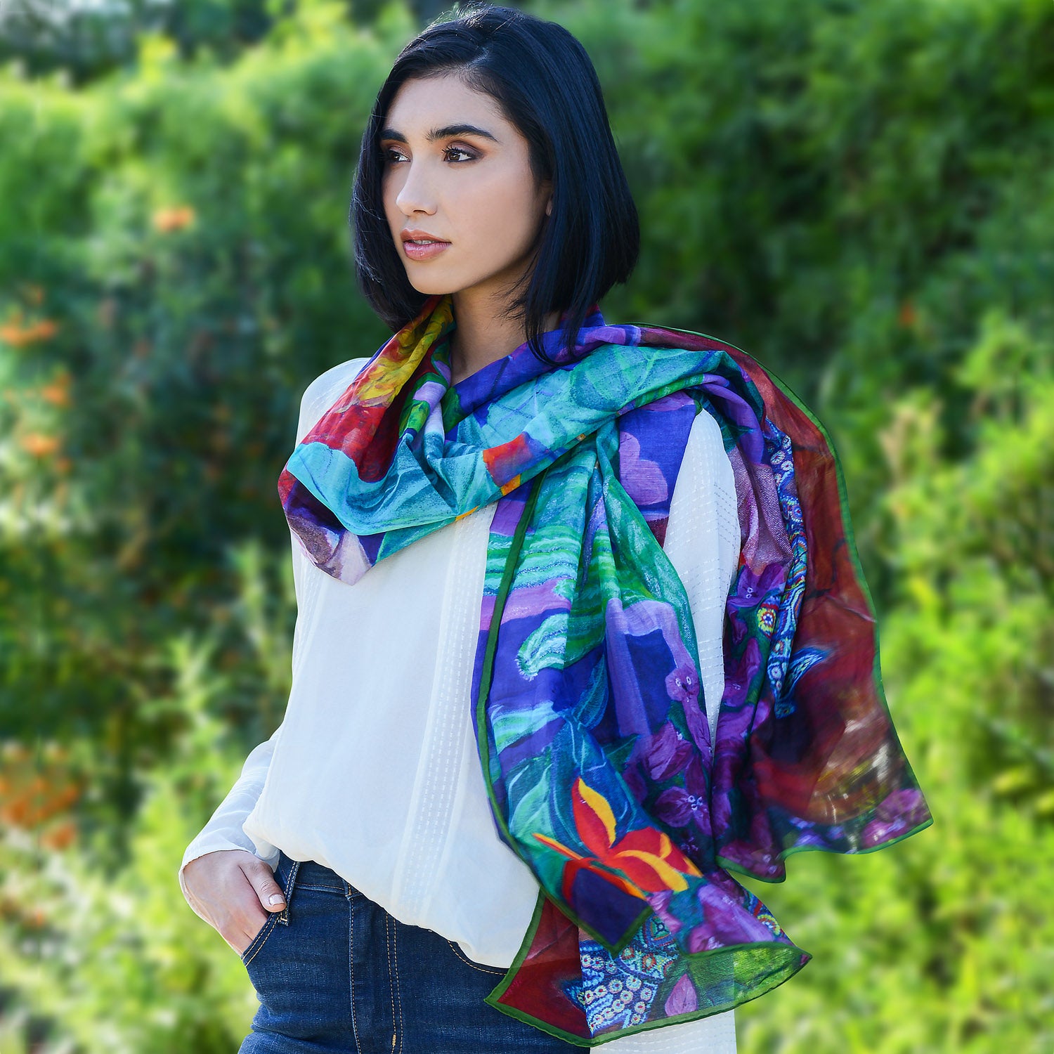 Authentic Mexican Frida Kahlo Inspired Long Silk Cotton Scarf - Bohemian Fashion Accessory for Women, Perfect for Travel, Parties & Gift Giving
