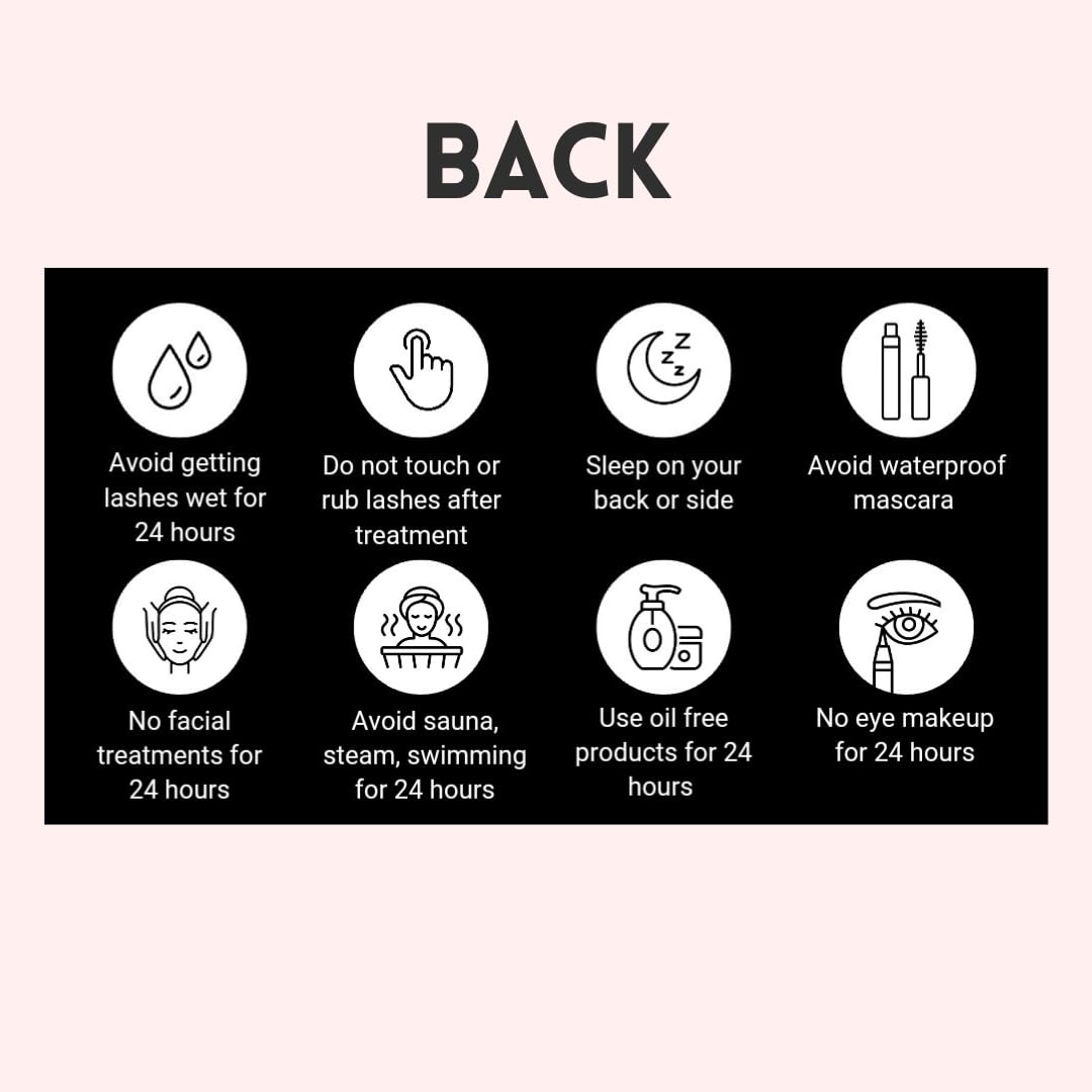 50 Pack Lash Lift and Tint Aftercare Cards - 2x3.5 Inch Business Card Size with Black & White Simple Design, Illustrations & Instructions - Perfect for Eyelash Extension Salons, Beauty Professionals & Clients