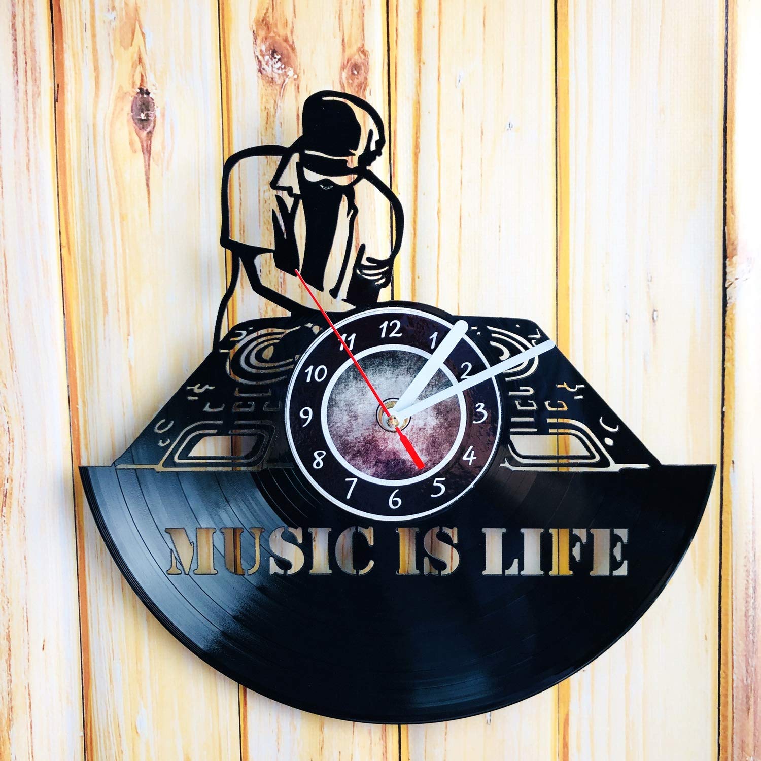 Vinyl Record Wall Clock - DJ Music Themed Decorative Clock for Home, Office & Studio - Unique Gift for Birthday, Wedding, Anniversary (Men, Women, Couples)