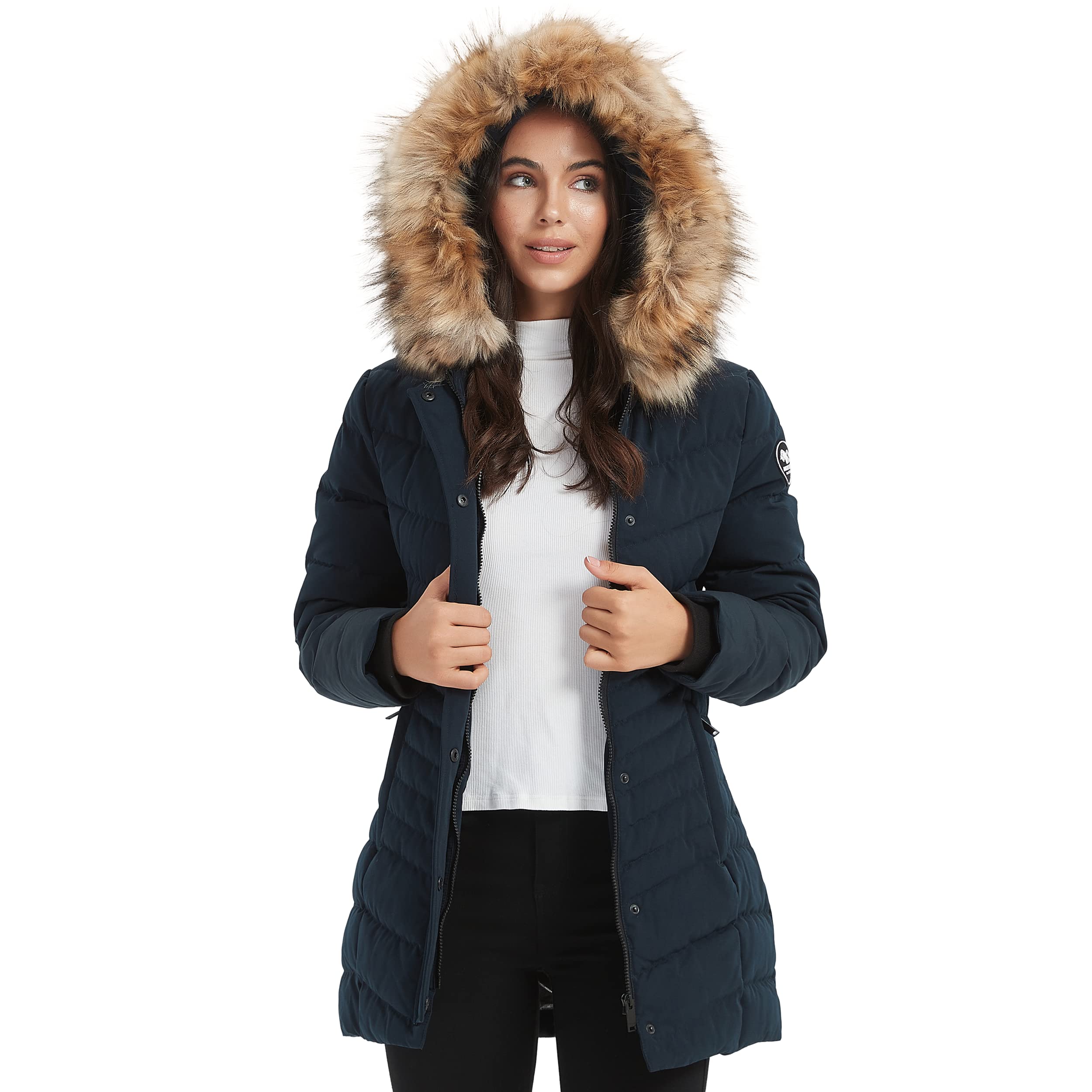 Women's Warm Duck Down Long Parka Winter Jacket with Detachable Fur Hood - Waterproof Puffer Coat for Extreme Cold Weather - Perfect for Snowboarding, Skiing & Outdoor Winter Activities