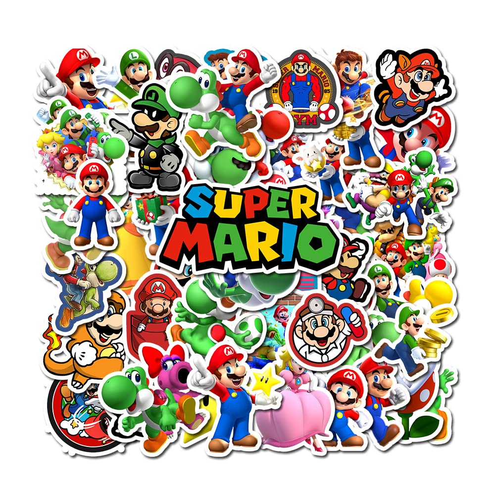 50PCS Mario Video Game & Anime Cartoon Waterproof Stickers - Durable Vinyl Decals for Water Bottles, Laptops, Cars, Notebooks - Perfect for Gifts, DIY Crafts & Personalizing Your Devices