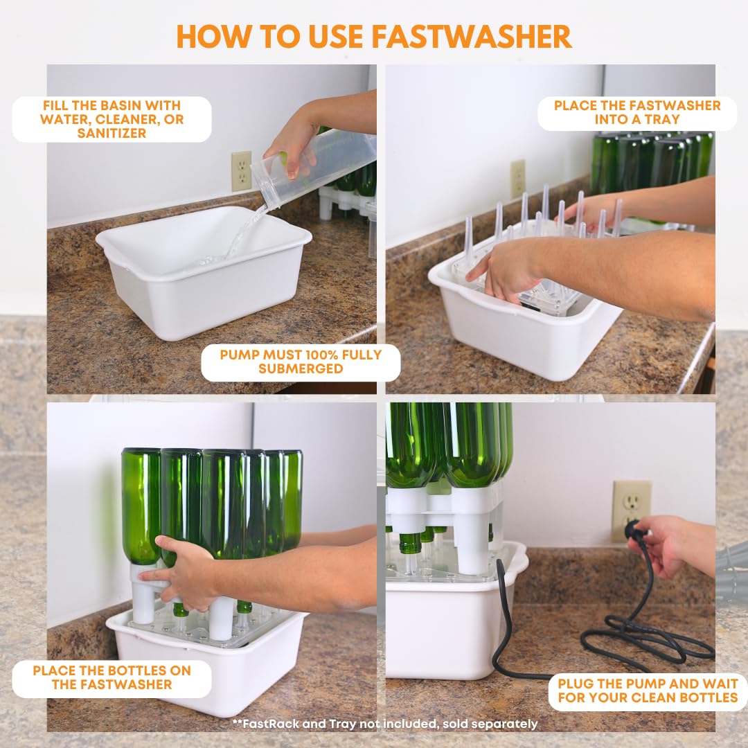 FastWasher24 Beer & Wine Bottle Cleaner - High Pressure Bottle Rinser, Sanitizer System for Home Brewing | Easy Assembly | Perfect for Homebrewers, Winemakers & Craft Beer Enthusiasts | Use for Cleaning, Sanitizing & Reusing Bottles
