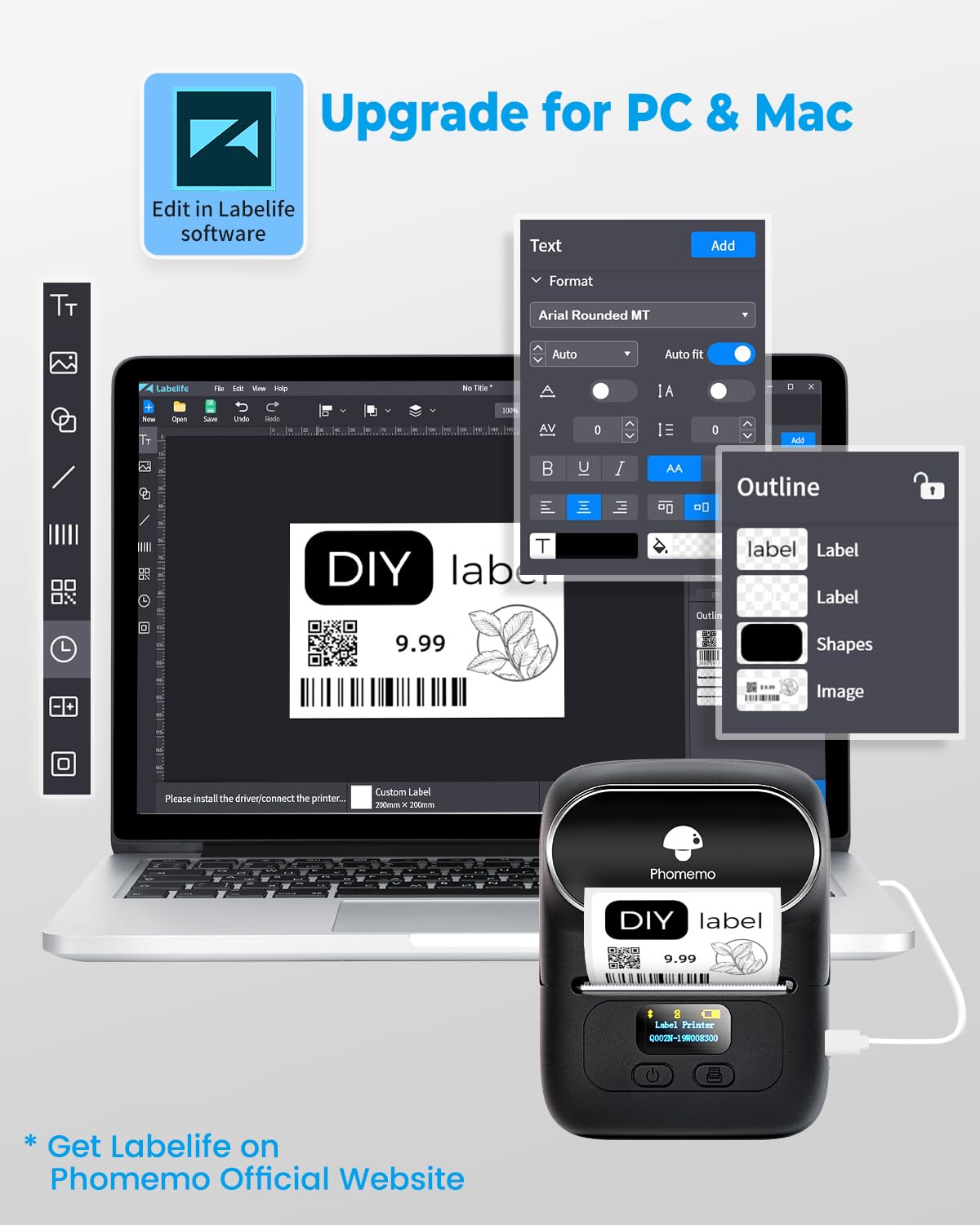 Phomemo M110 Bluetooth Thermal Label Printer - No Ink Portable Barcode Sticker Maker for Small Business, Shipping, Address & Office Use - Compatible with PC, Mac (USB) & Phone - Includes 100 Labels (Ebony Black) - Perfect for E-commerce, Inventory Management & Home Organization