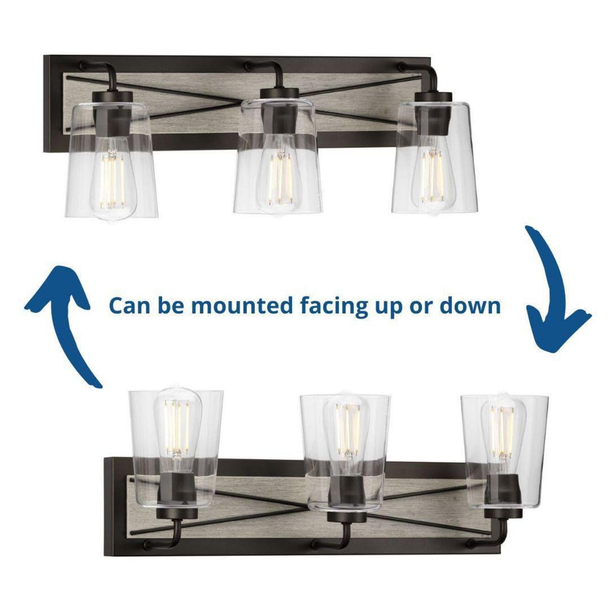 Progress Lighting Briarwood Collection 3-Light Clear Glass Coastal Bath Vanity Light in Graphite & Black - Perfect for Bathroom Vanity, Powder Room, and Coastal Style Home Decor