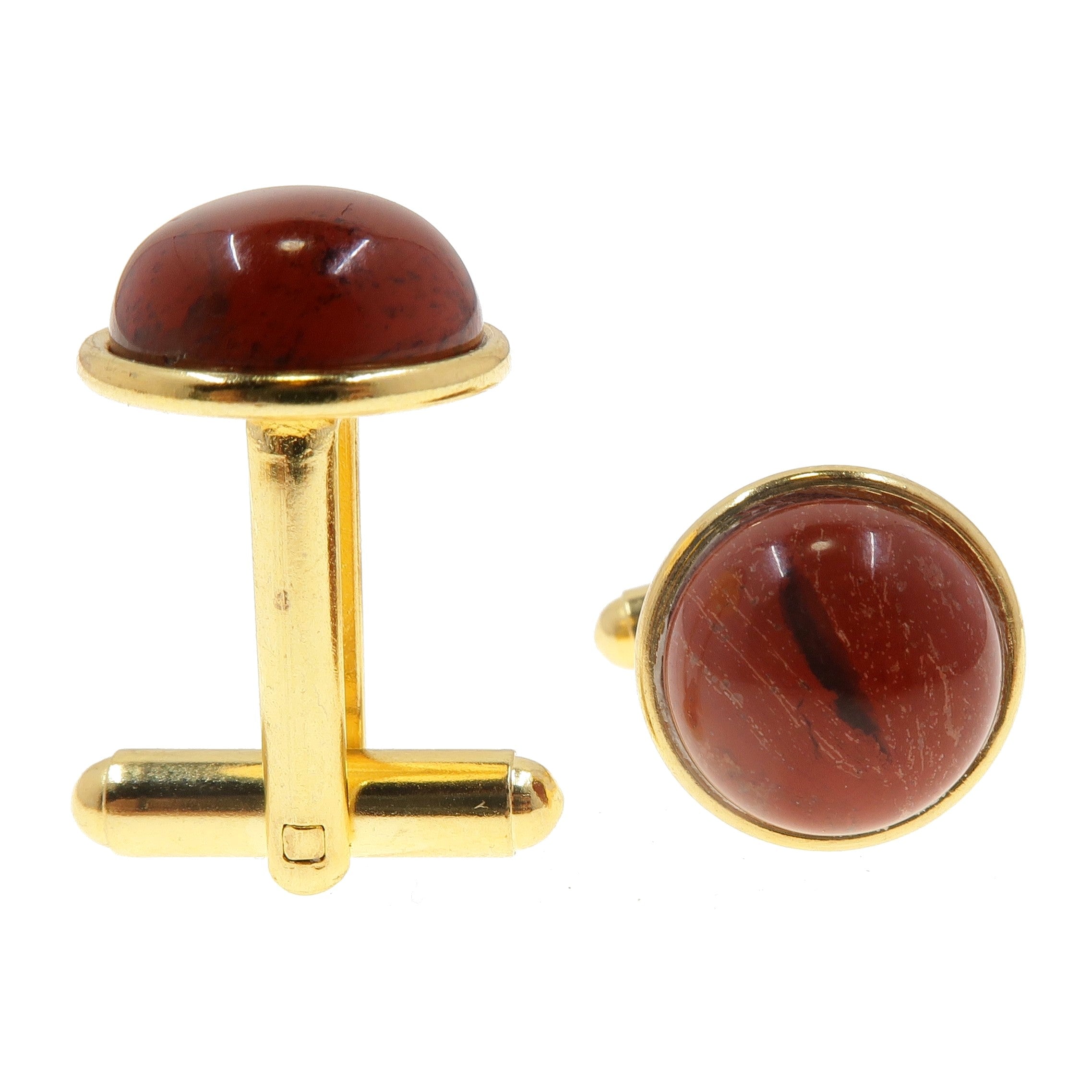 Red Jasper Cufflinks with Gold Accents - Elegant Men's Jewelry for Weddings & Formal Events