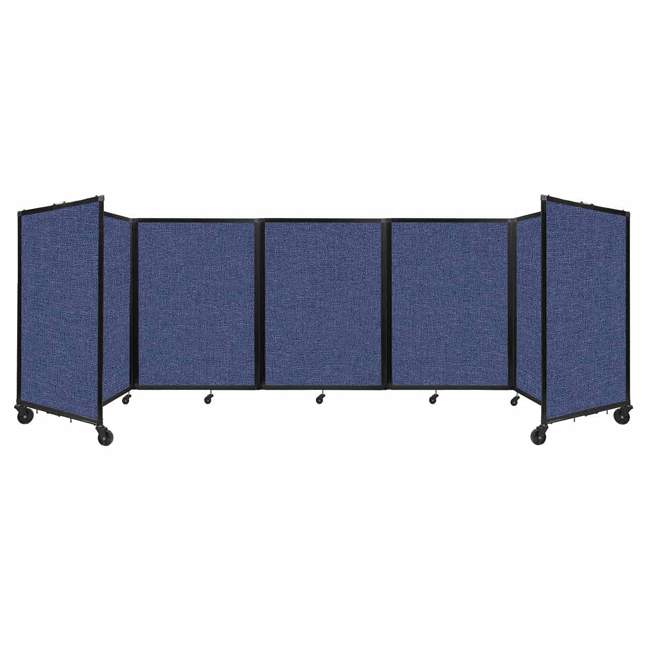 Versare 360 Portable Room Divider - 5-Panel Freestanding Office Partition with Locking Wheels | 14' x 4' Cerulean Fabric Screen | Temporary Wall Separator for Home, Office & Events | Space Divider for Privacy, Classroom, Trade Shows & Room Organization