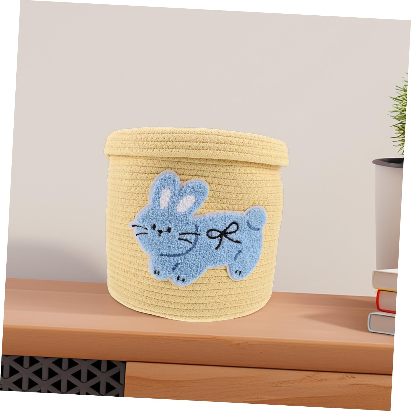 Cabilock Handwoven Cotton Rope Storage Basket with Lid - Organize Snacks, Sundries & Desk Accessories - Decorative Woven Bin for Home, Office, Nursery & Bathroom Storage Solutions