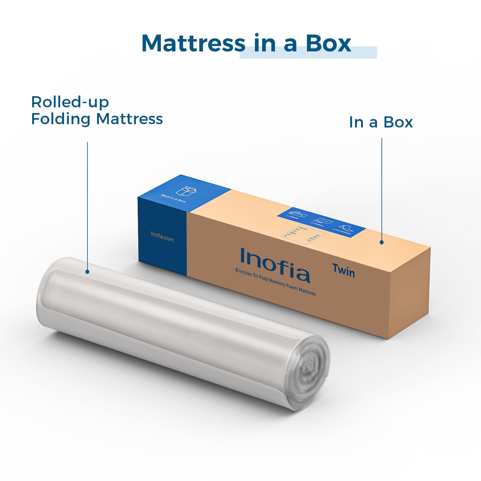 Inofia 6 Inch Queen Size Folding Mattress - Tri-Fold Memory Foam Mattress with Ultra Soft Removable Cover, Portable Foldable Bed (78