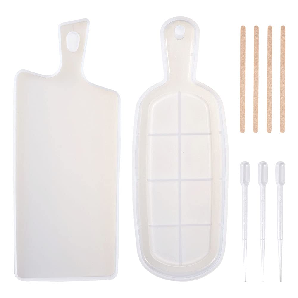 Cheriswelry 2-Piece Resin Tray Mold Set - DIY Rectangle & Oval Handle Silicone Molds for Dinner Plates with Wooden Craft Sticks & Plastic Droppers - Make Faux Agate Trays for Home Decor, Party Serving, and Craft Projects