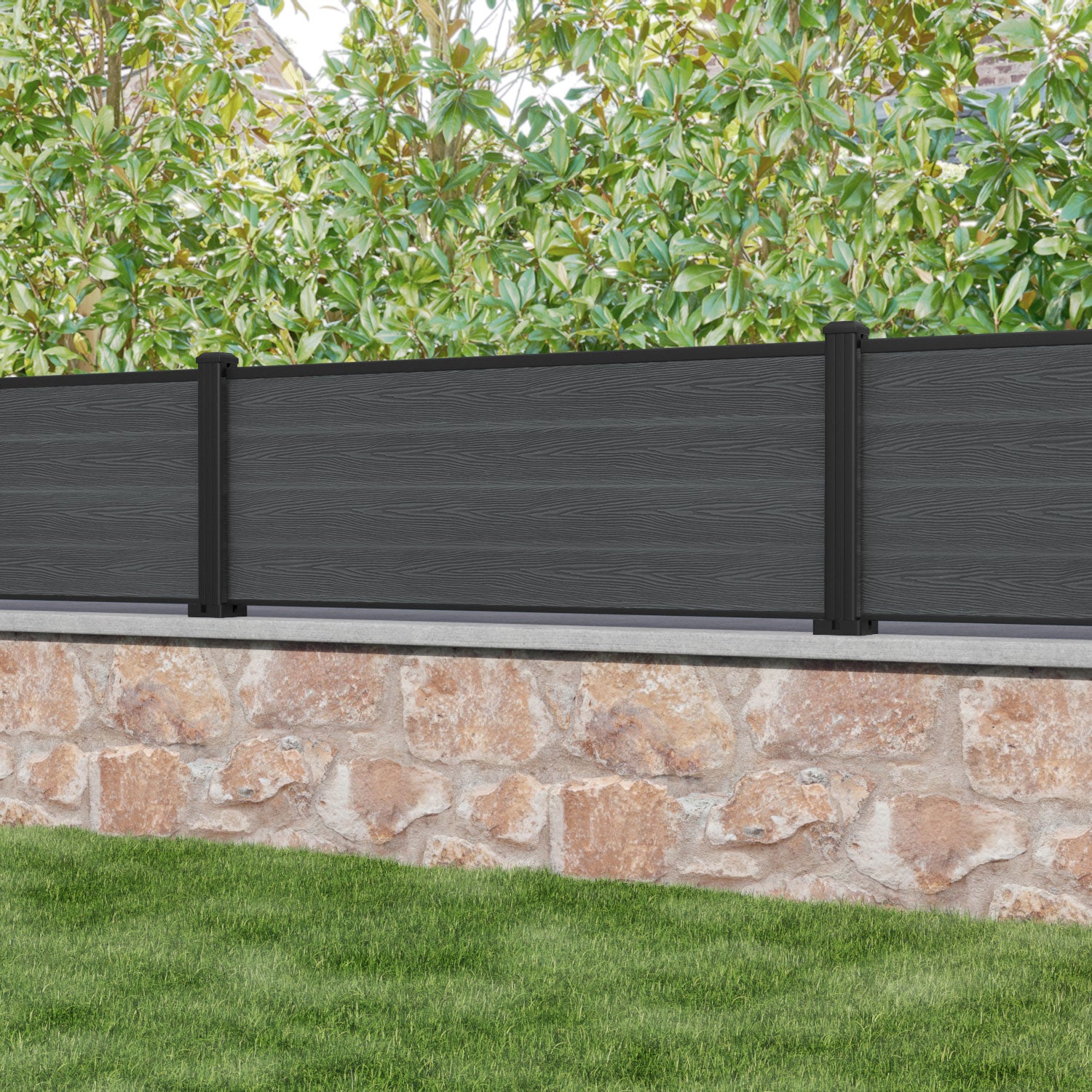 Classic Dark Grey Fence Panel with Aluminum Posts - Durable Outdoor Privacy Fence for Backyard, Garden & Patio