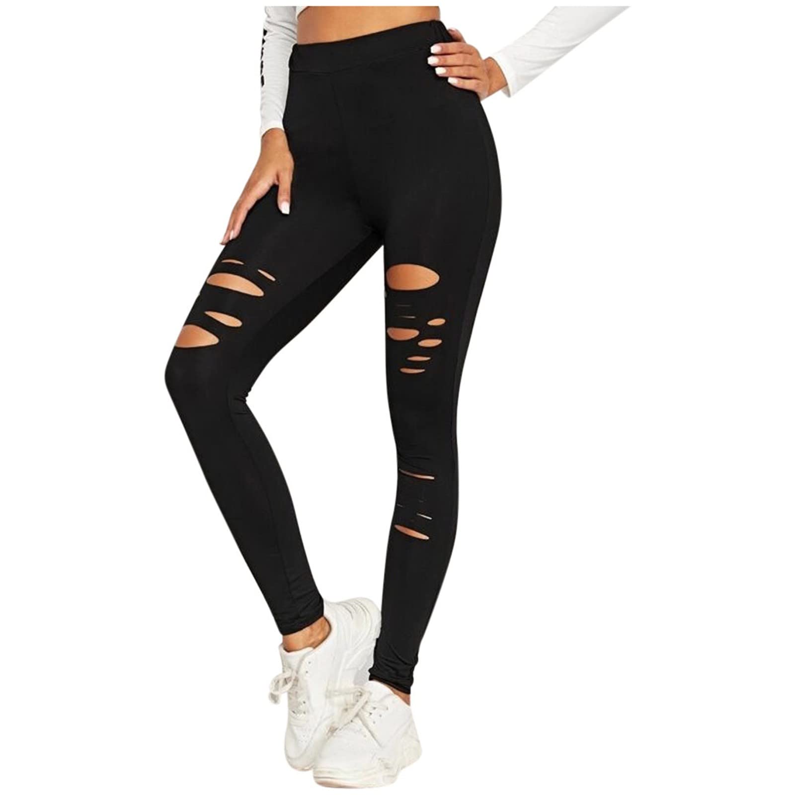 HUANKD Women's Cargo Pants - Baggy Y2K Stretch Yoga Leggings with Hole Design, High Waist Casual Running Sports Active Pants for Workout, Streetwear & Everyday Comfort