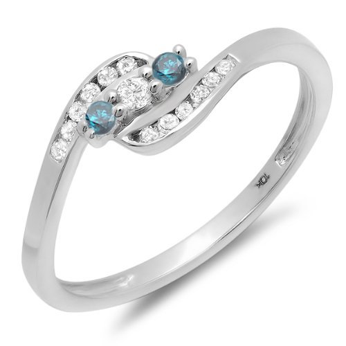 Dazzlingrock Collection 0.25 Carat Total Weight 10K White Gold Round Blue & White Diamond Women's Anniversary Wedding Band Ring - Perfect for Engagement, Proposal & Special Occasions