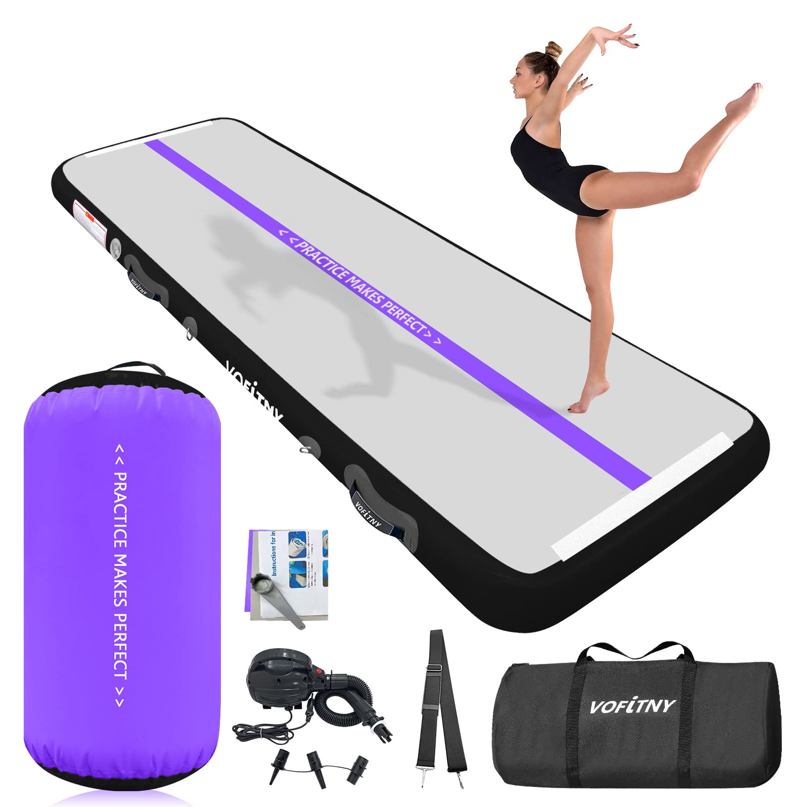 VOFiTNY Inflatable Gymnastics Air Mat - Foldable Tumbling Track with Air Barrel & Octagon Mat | Includes Electric Pump | Perfect for Home, Gym & Backyard Training | Great for Cheerleading, Gymnastics & Kids Play