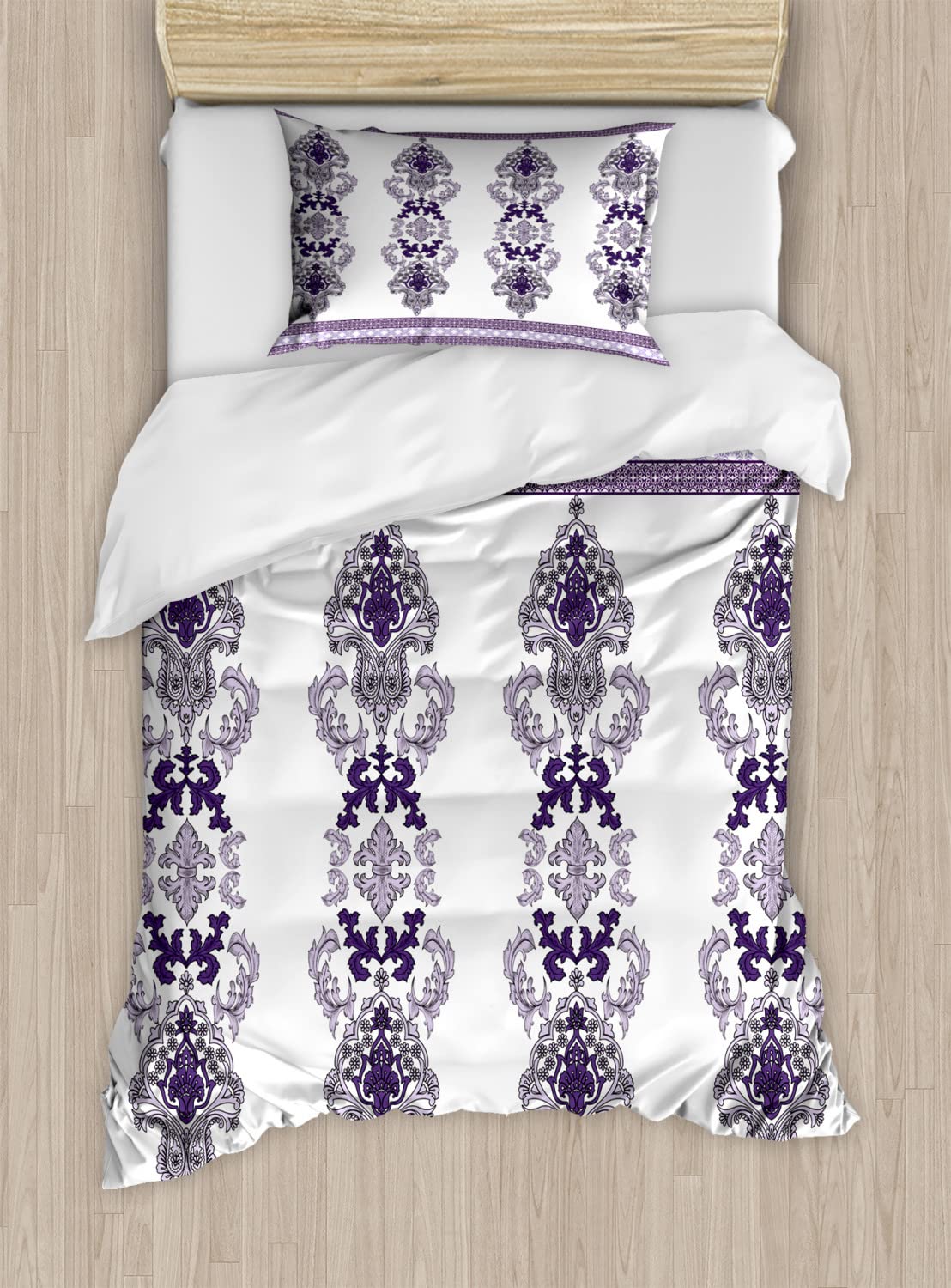 Ambesonne Bohemian Damask Duvet Cover Set - Twin Size 2-Piece Bedding with Exotic Oriental Swirl Motifs (Lavender Purple) - Perfect for Guest Rooms, Dorm Decor & Bohemian Style Bedrooms
