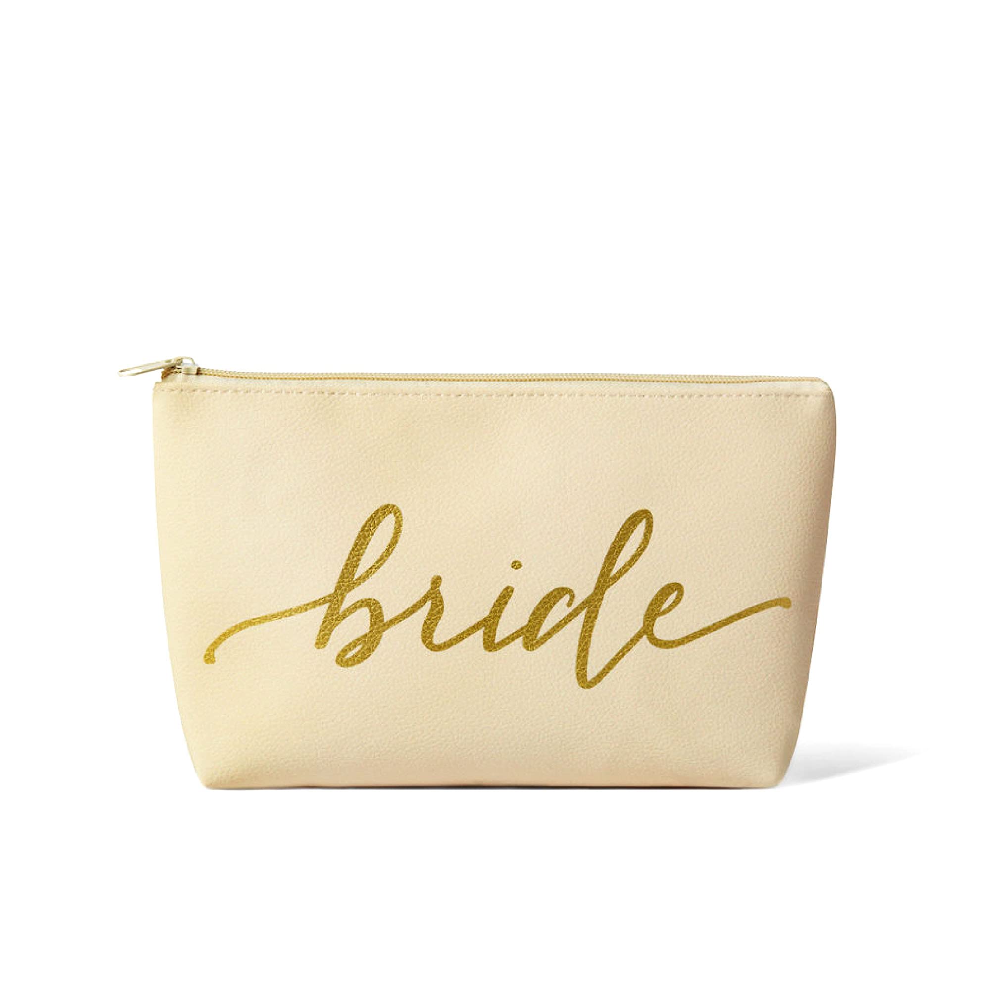 Samantha Margaret - Faux Leather Bridal Makeup & Toiletry Bag for Bachelorette Parties, Weddings, Bridesmaid Gifts - Cream Cosmetic Organizer (Perfect for Bridal Showers & Honeymoon Travel)