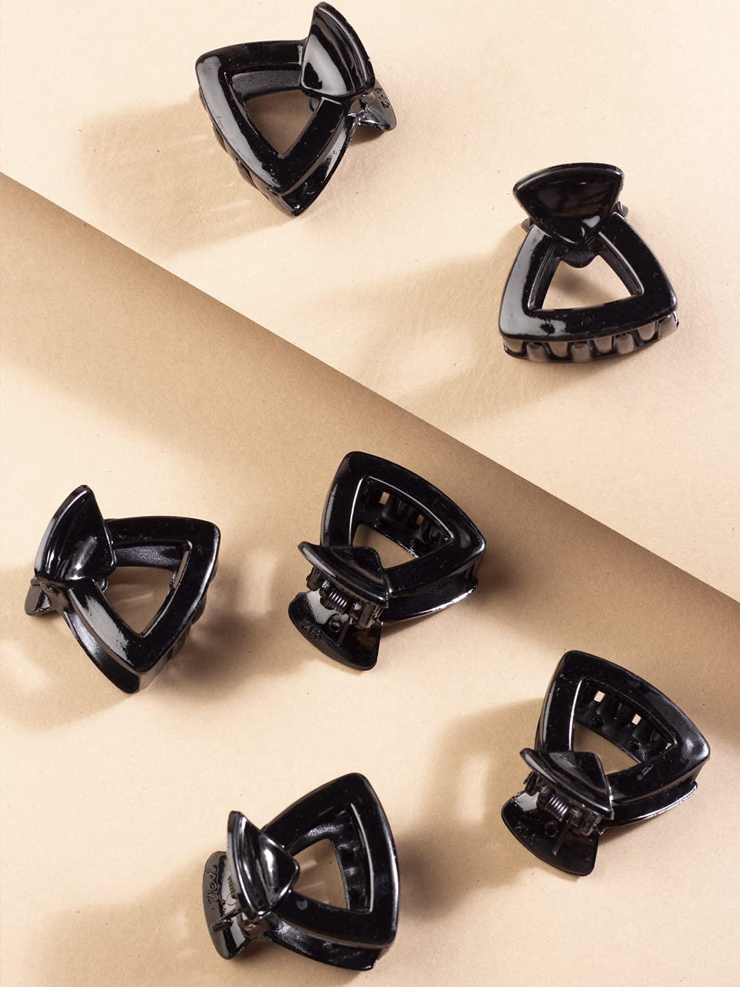 Black Acrylic Triangle Hair Clips for Women & Girls - Medium Size, Pack of 6 - Perfect for School, Work, and Everyday Styling