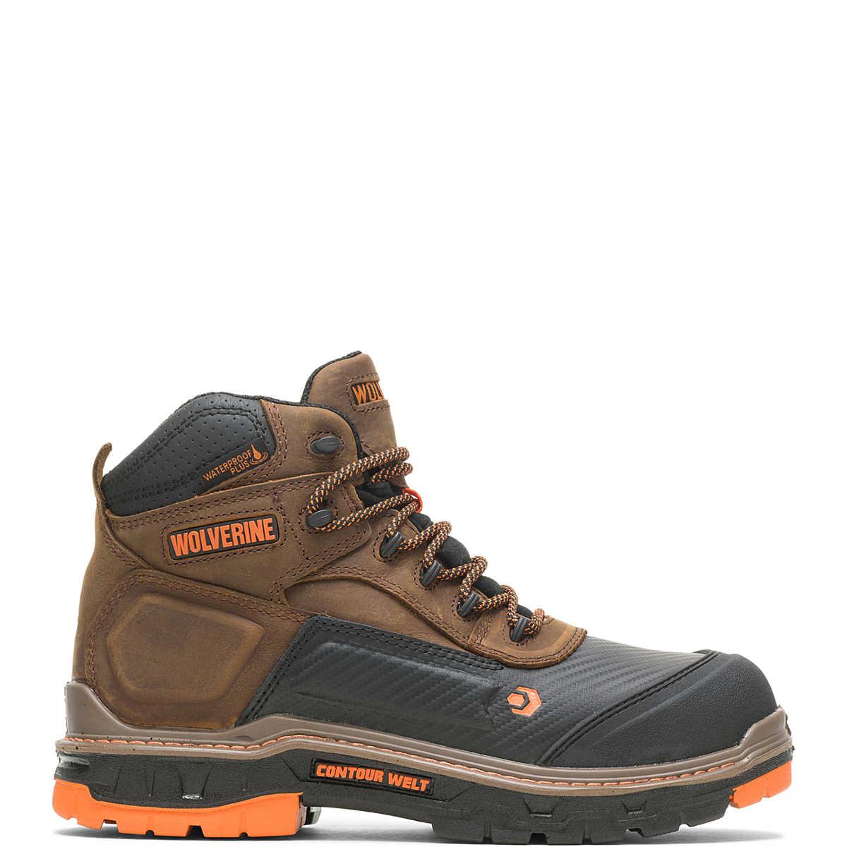 Men's Overpass Carbonmax 6 Work Boots - Brown Leather Steel Toe Safety Shoes for Construction & Outdoor Work | Durable Slip-Resistant Work Boots for Men