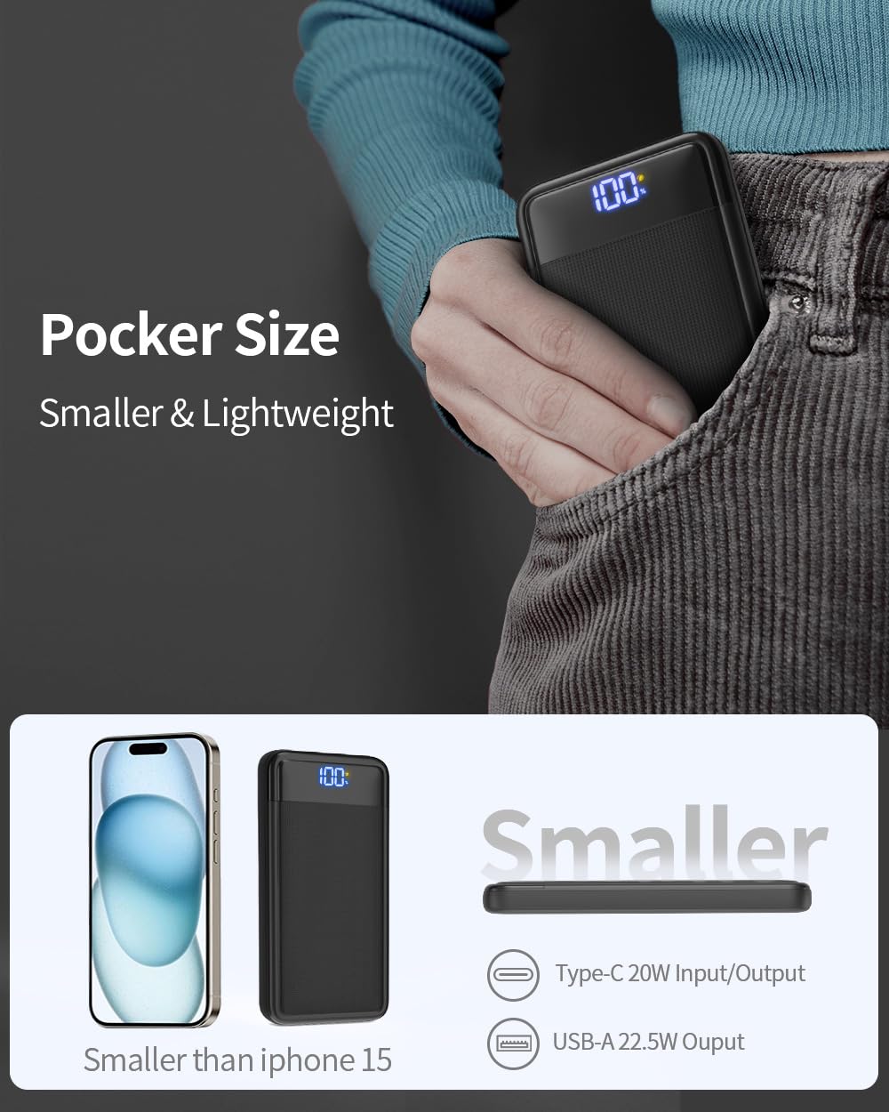 13800mAh Ultra Slim 22.5W PD3.0 QC4.0 Fast Charging Power Bank with LCD Display | USB-C Input/Output Portable Charger for iPhone 15/14/13, Samsung Galaxy S23/S22, iPad & Tablets | Perfect for Travel, Camping & Emergency Power Backup