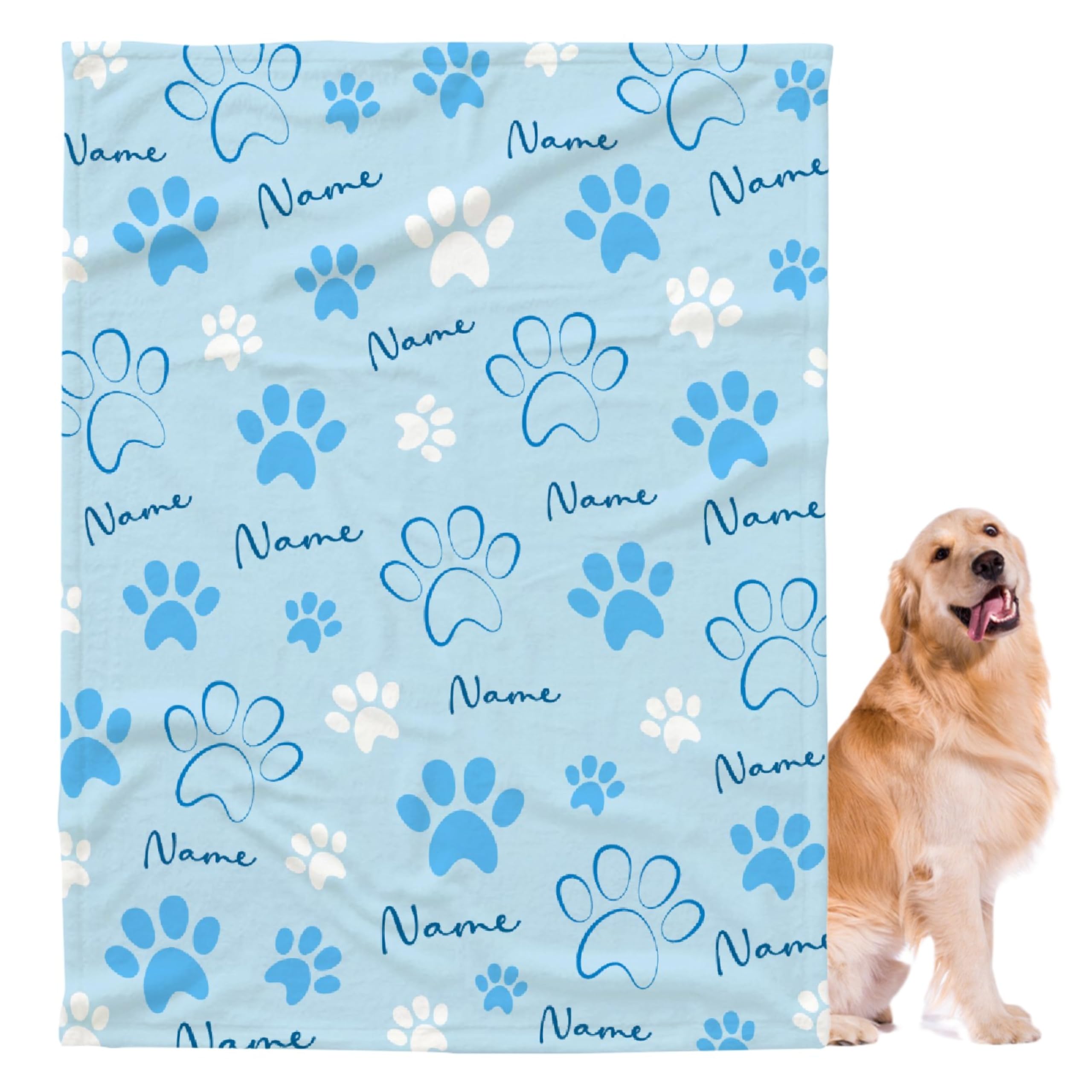 Custom Pet Name Personalized Dog Blanket - Soft Flannel Throw Blanket with Paw Prints | Extra Large 120x90 Inch | Perfect Gift for Dog Lovers | Cozy for Couch, Bed & Travel