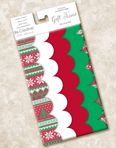 Festive Christmas Sweater Scalloped Tissue Paper - Holiday Gift Wrapping, Party Decorations & DIY Craft Supplies for Seasonal Celebrations