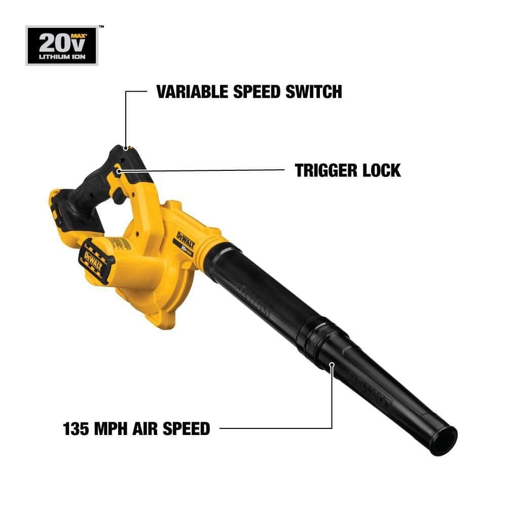 DEWALT DCE100B 20V MAX Cordless Leaf Blower - 100 CFM High Airflow, Variable Speed Control, Trigger Lock - Ideal for Yard Cleanup, Driveway Clearing, and Outdoor Maintenance (Bare Tool)