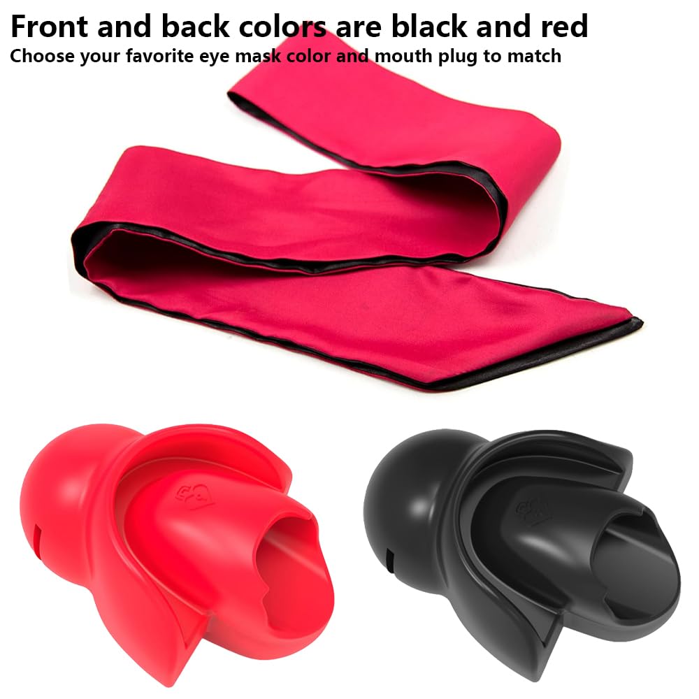 Premium Adjustable Silicone Ball Gag with Blindfold & Restraints - BDSM Bondage Set for Adults, Fetish Play & SM Toys (Red) - Perfect for Roleplay, Sensory Deprivation & Spicing Up Your Intimate Moments