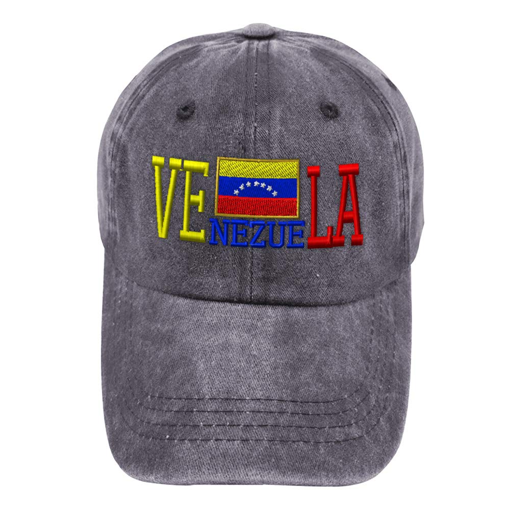 Vintage Washed Cotton Dad Hat with Venezuela Country Flag Embroidery - Adjustable Buckle Closure for Men & Women (Grey) - Perfect for Outdoor Activities, Travel & Casual Wear