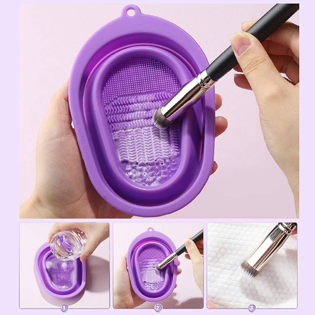 Dherik Tradworld Makeup Brush Cleaning Mat - Soft & Durable Silicone Cosmetic Cleaner Pad, Foldable Brush Cleaning Bowl with 4 Textures - Portable Washing Tool for Professional & Home Makeup Brushes - Perfect for Travel, Salon, and DIY Beauty Care