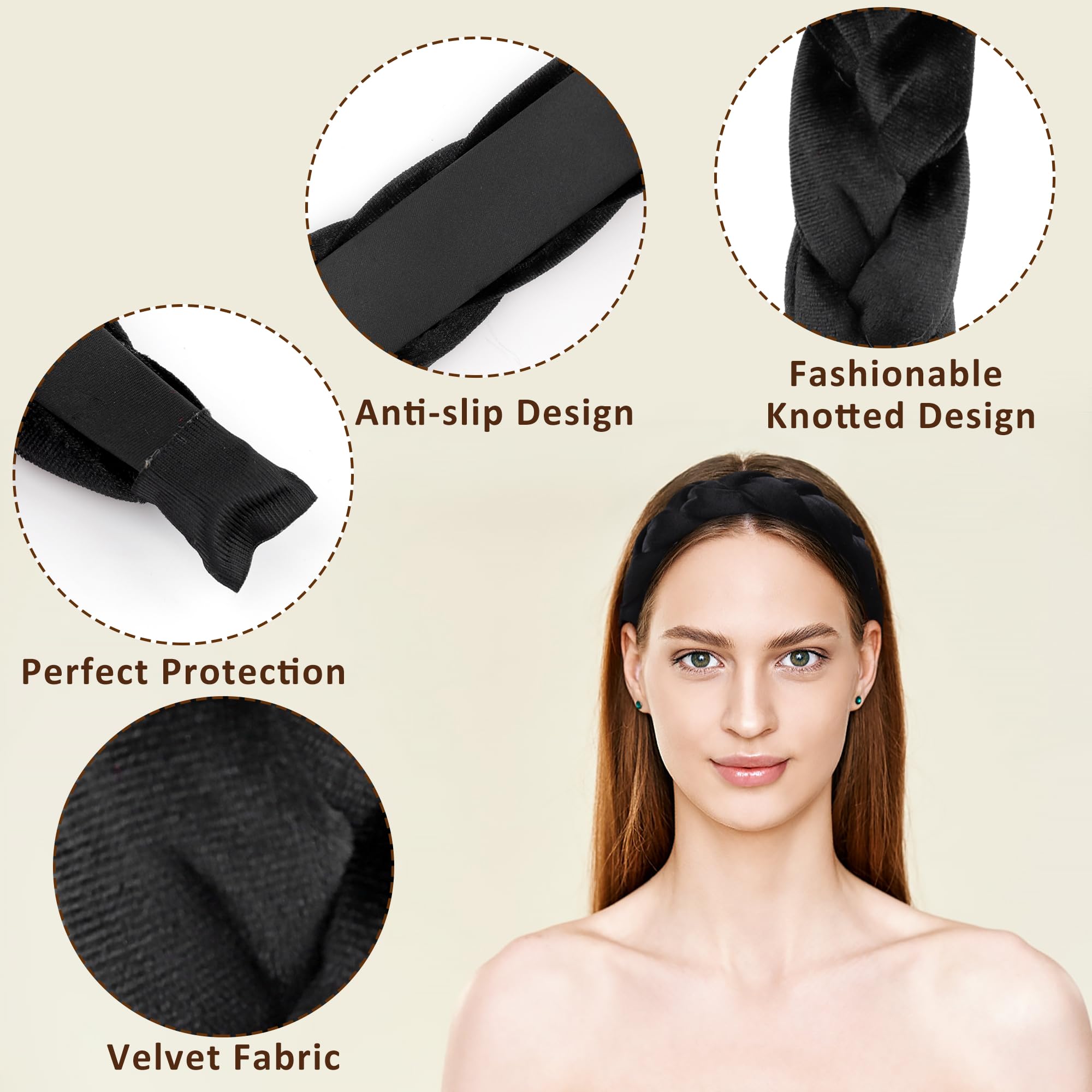 Women's Velvet Braided Headbands - Criss Cross Fashion Hair Accessories for Women (Black) | Perfect for Work, Parties & Everyday Style