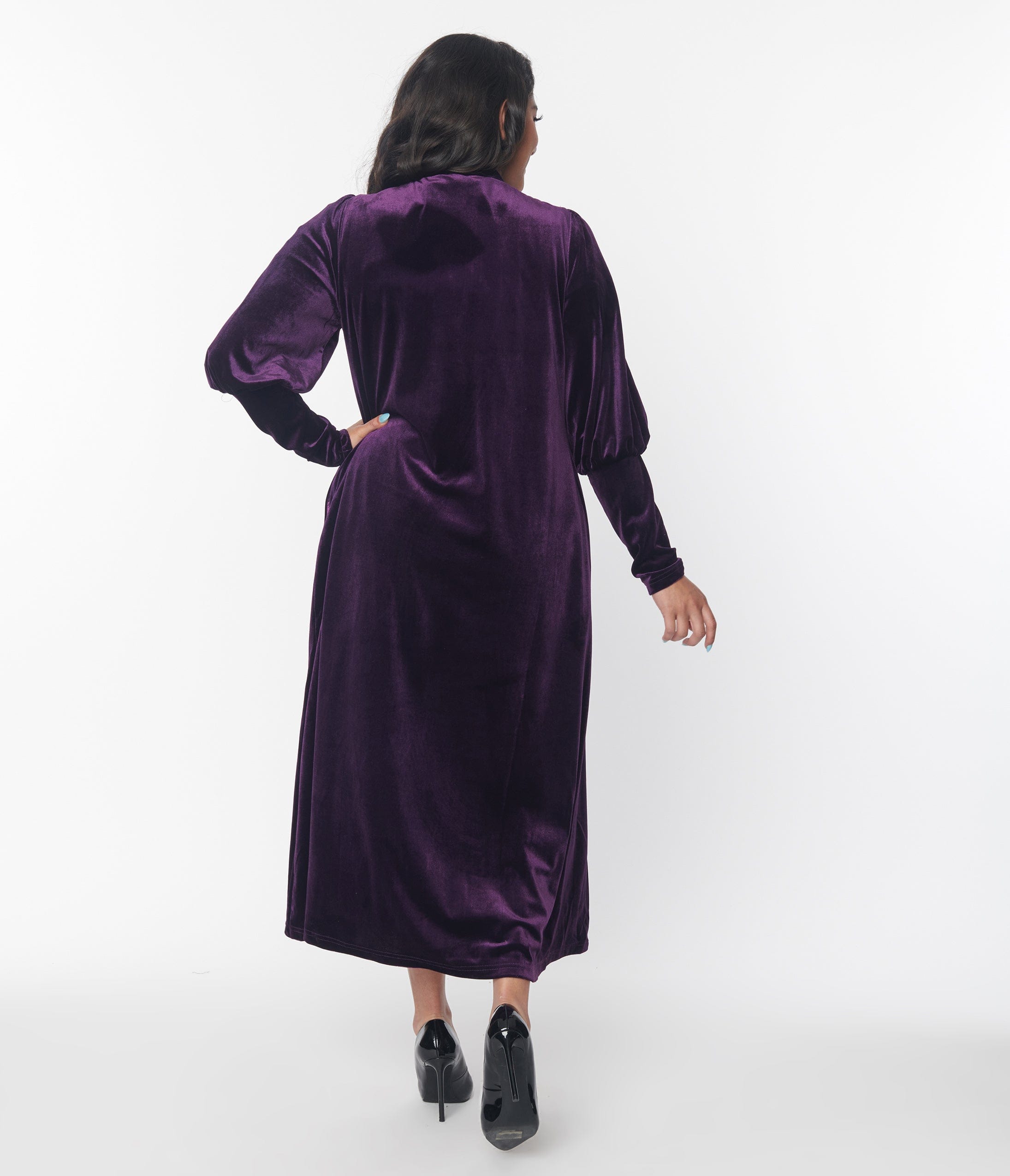 Elegant Purple Velvet Leota Duster Coat for Women - Soft & Luxurious Long Cardigan - Perfect for Evening Parties, Date Nights & Special Occasions