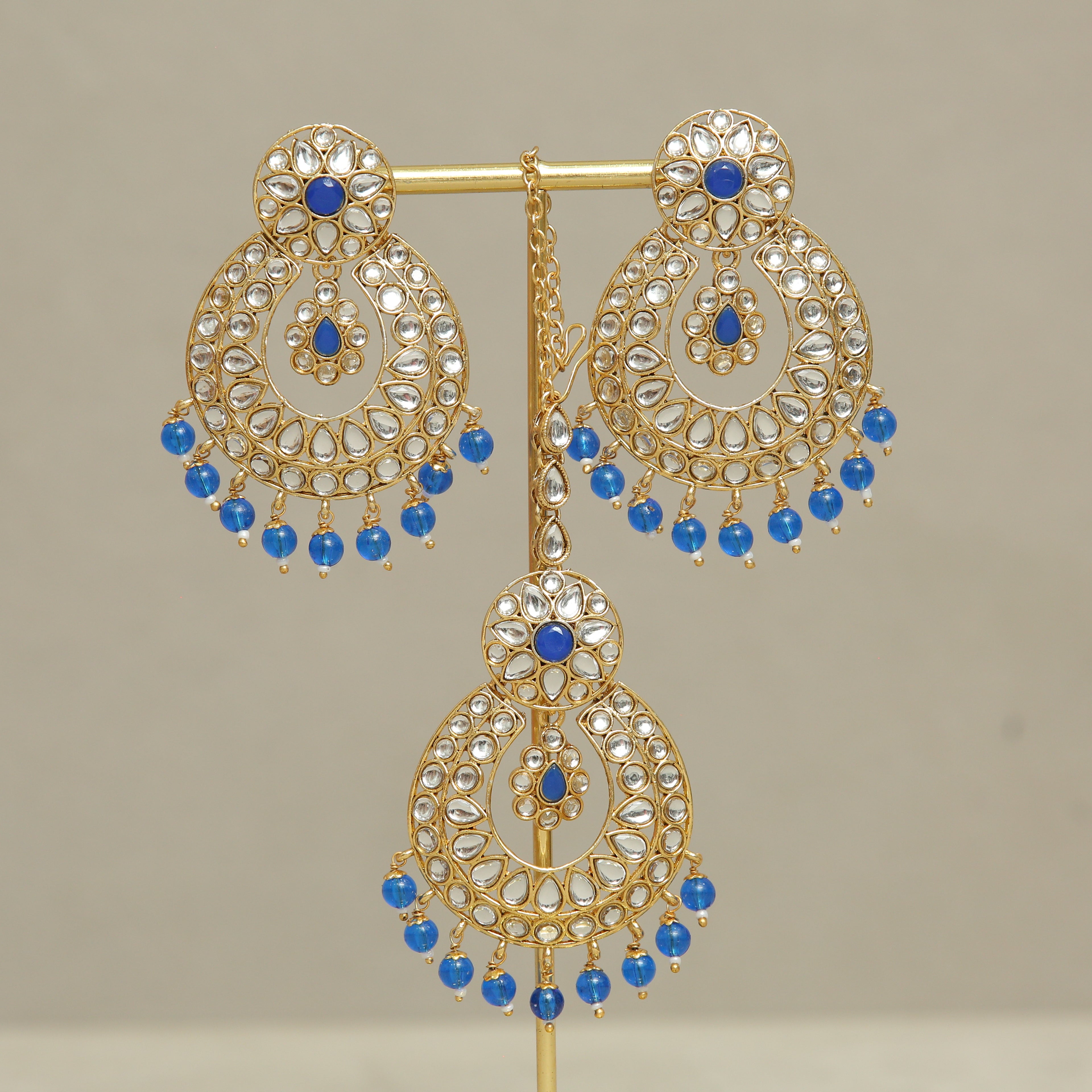 Exquisite Kundan Earrings and Tikka Set – Traditional Indian Jewelry for Weddings, Parties & Festive Occasions